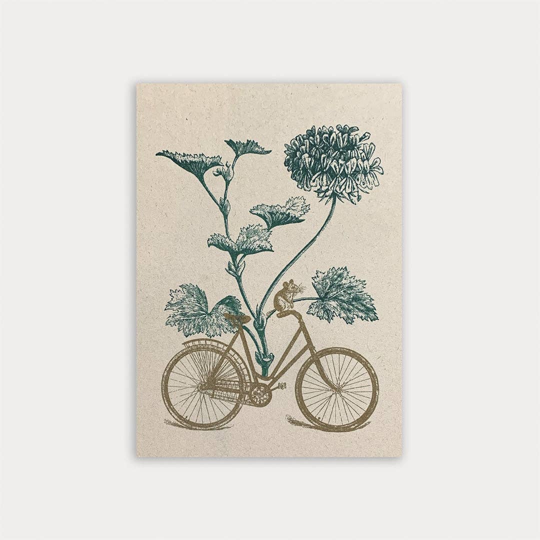 Postcard / Bicycle with Mouse and Plant