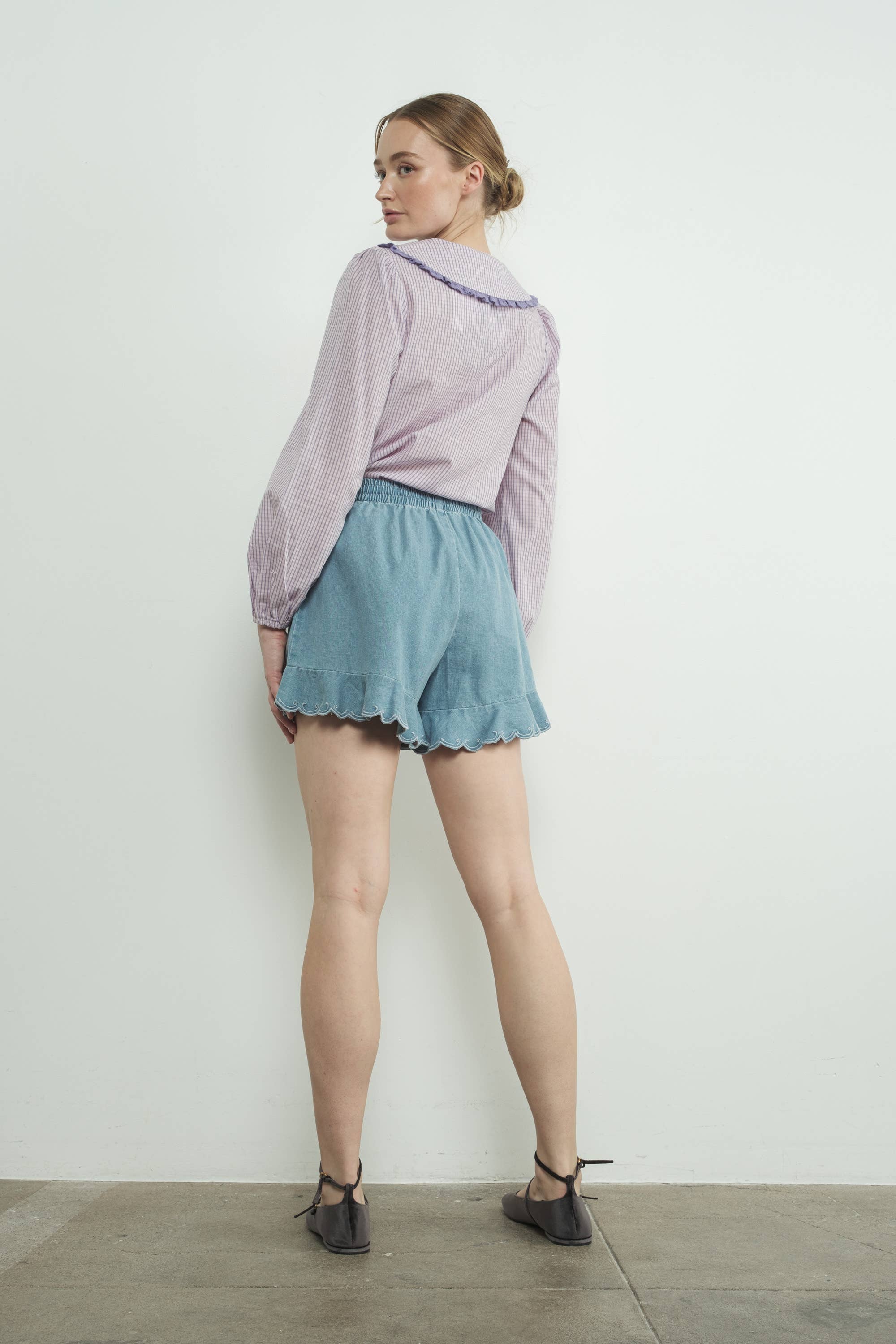 Nell Chambray Ruffle Hem Shorts