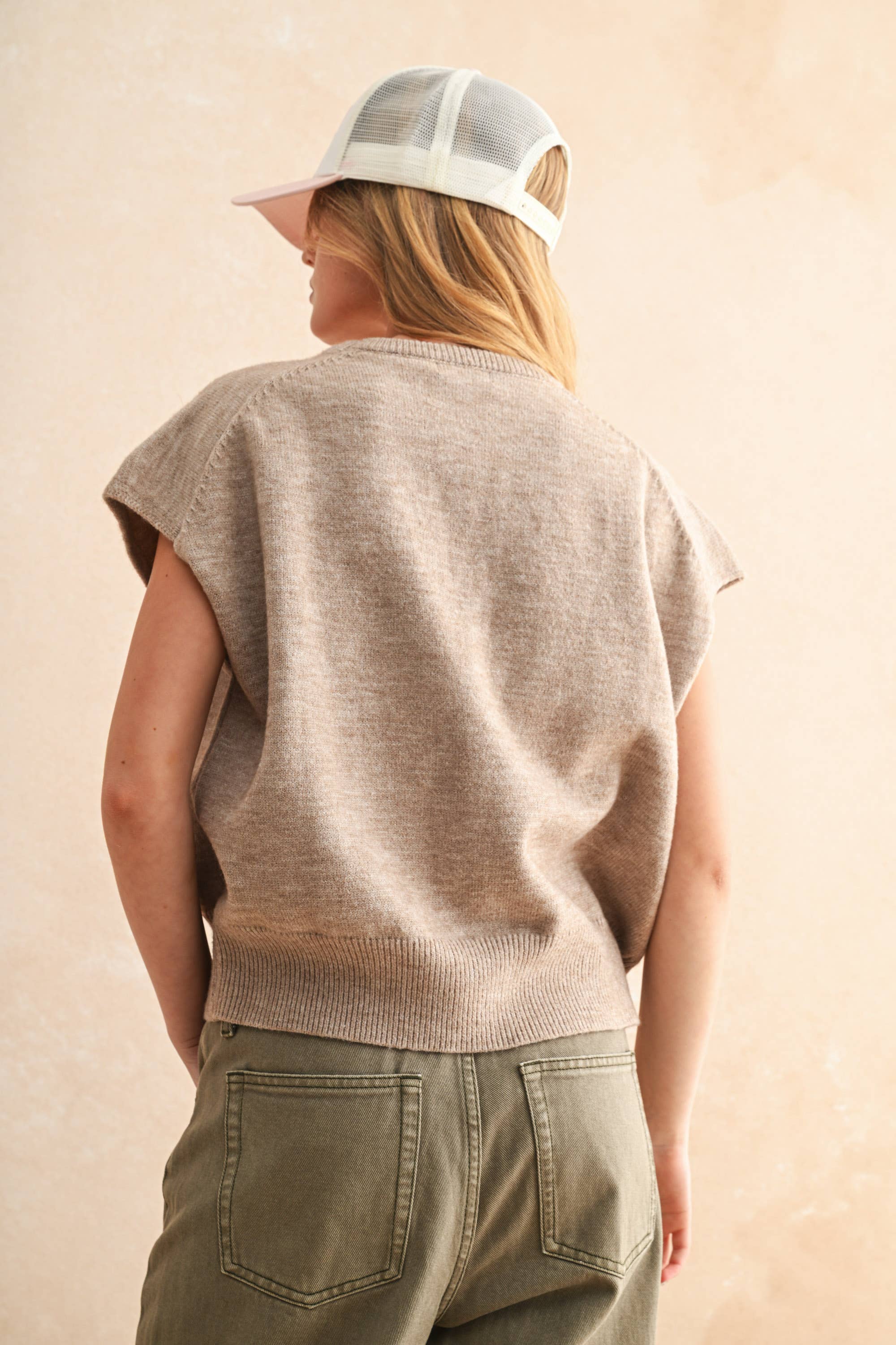 Sally Short Sleeve Loose Fit Sweater in Mocha