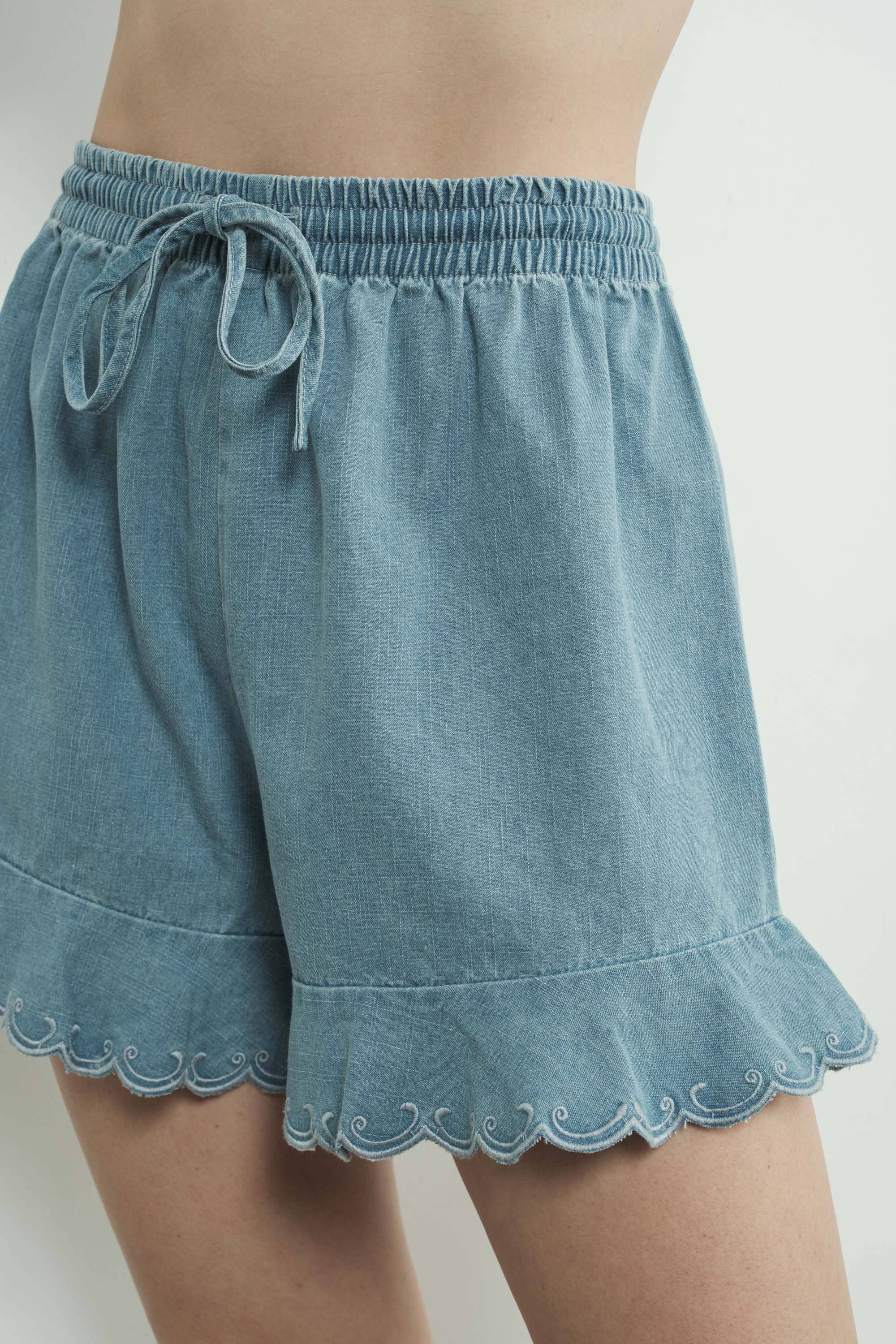Nell Chambray Ruffle Hem Shorts