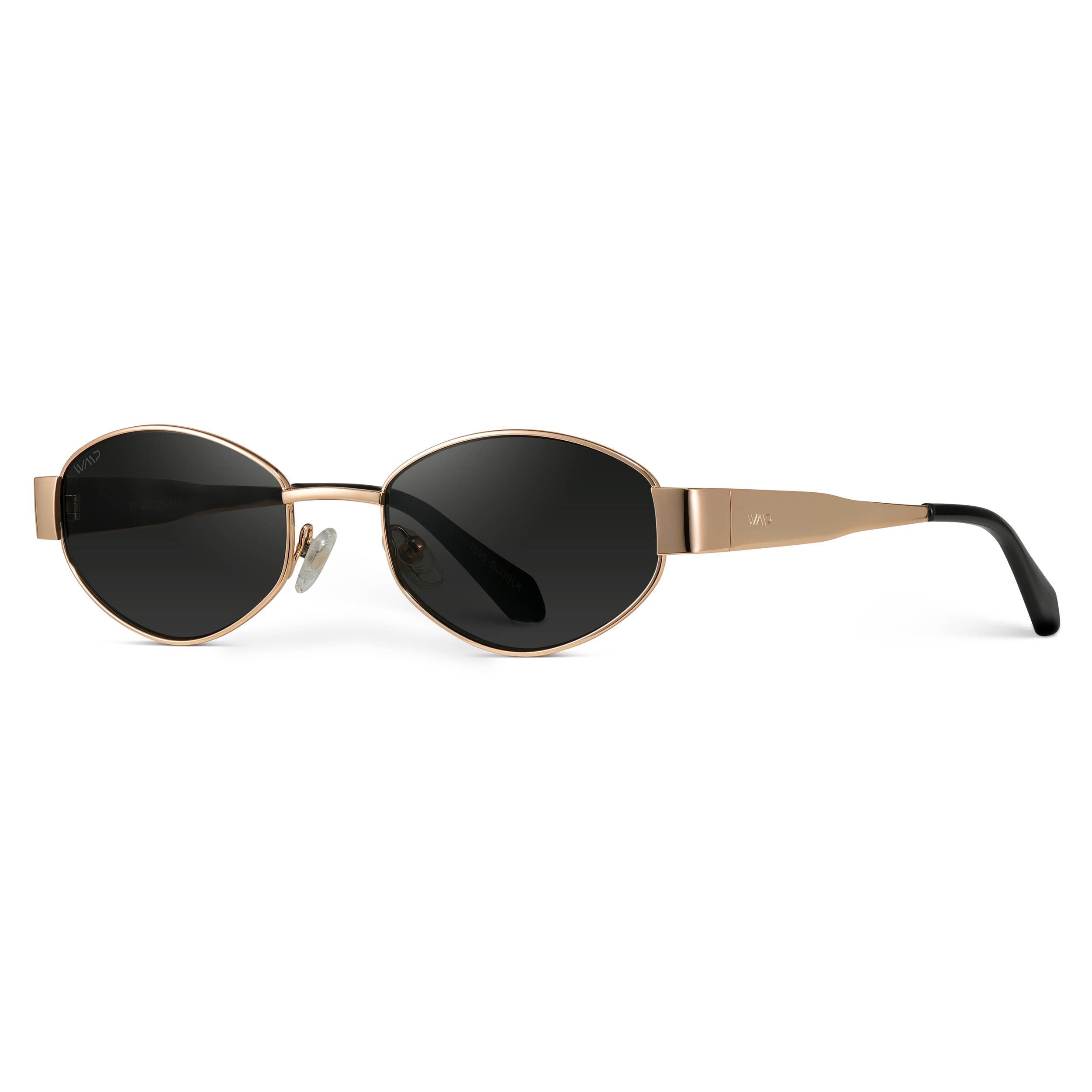 Verona - Small Oval Metal Frame Sunglasses - Gold / Smoke Green Lens