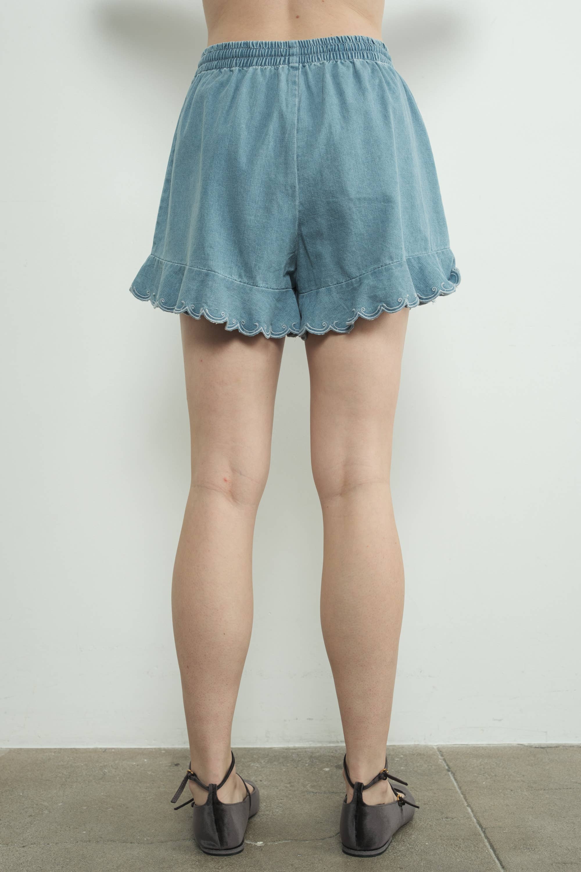 Nell Chambray Ruffle Hem Shorts