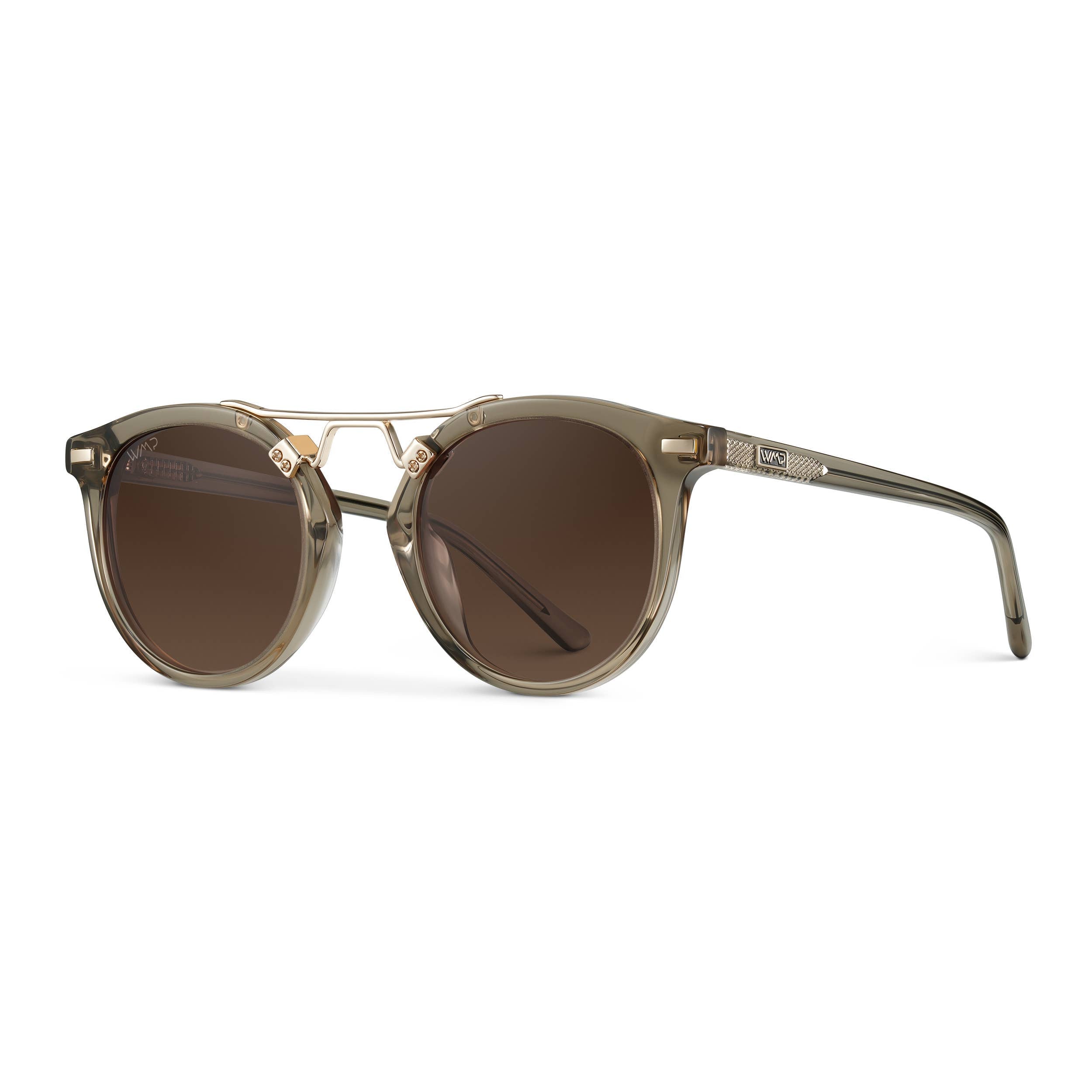 WMP Eyewear - Skyler - Round Polarized Sunglasses - Crystal Taupe Brown / Maple Brown Gradient Lens