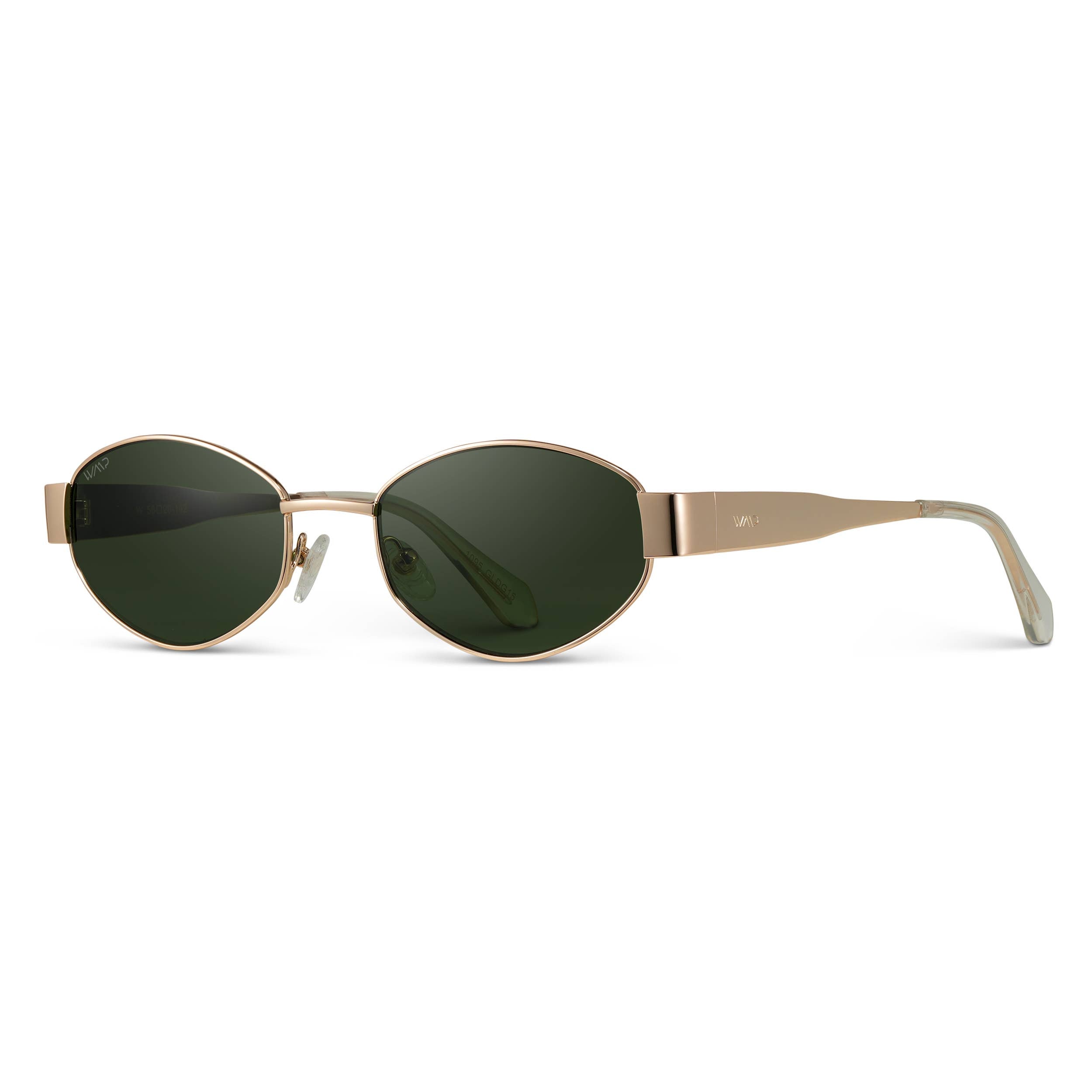 Verona - Small Oval Metal Frame Sunglasses - Gold / Smoke Green Lens