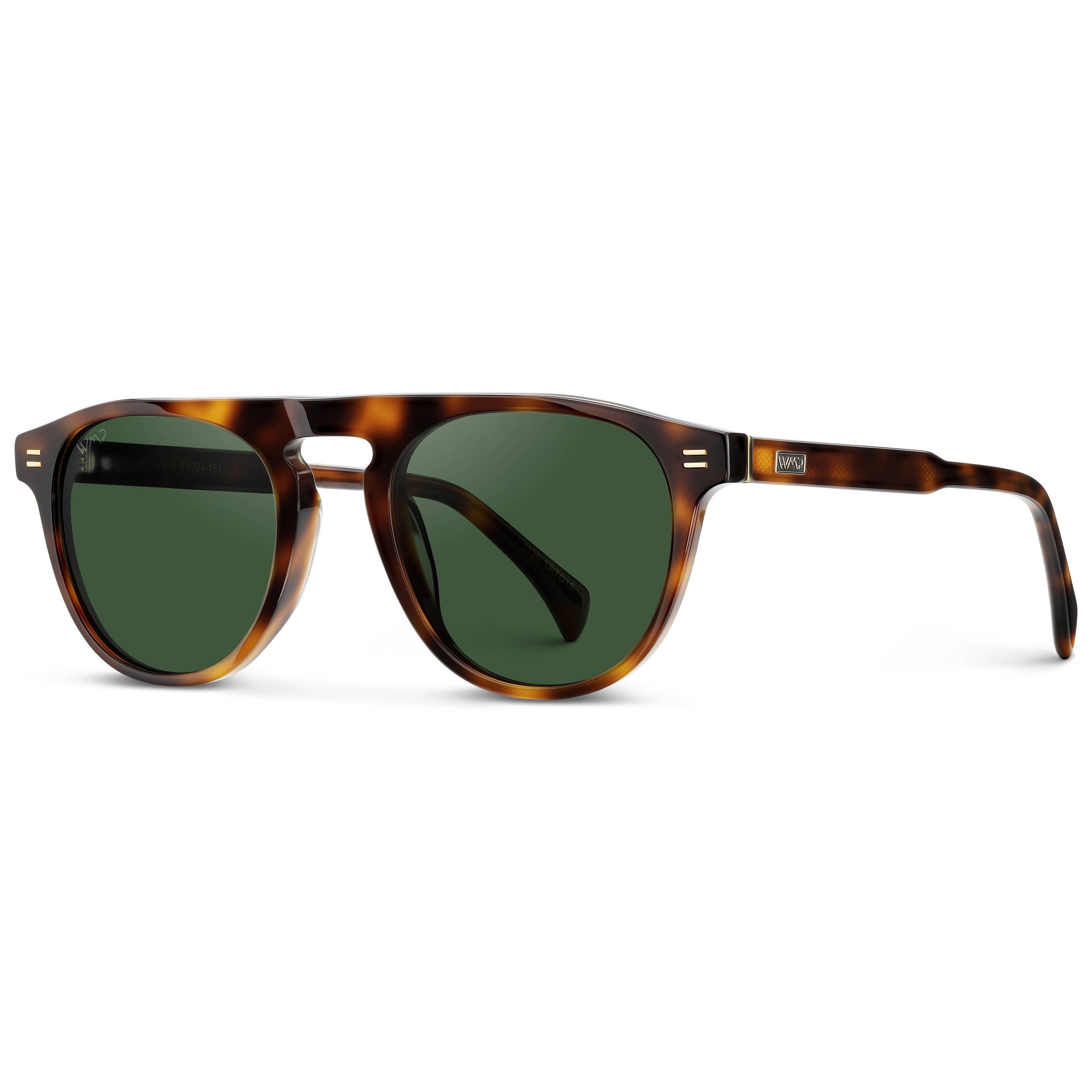 WMP Eyewear - Axel - Men's Round Aviator Sunglasses - Havana Tortoise / Smoke Green Lens