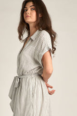 Sia White Striped Sleeve Button Down Shirt Dress