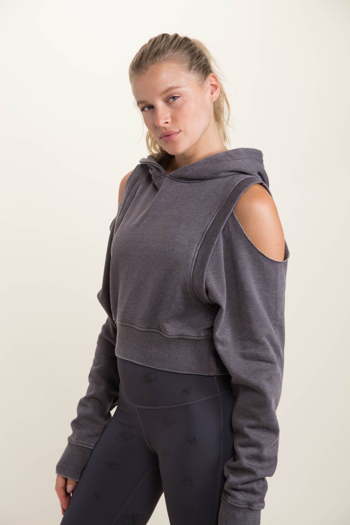 Cold-Shoulder Cropped Hoodie Top