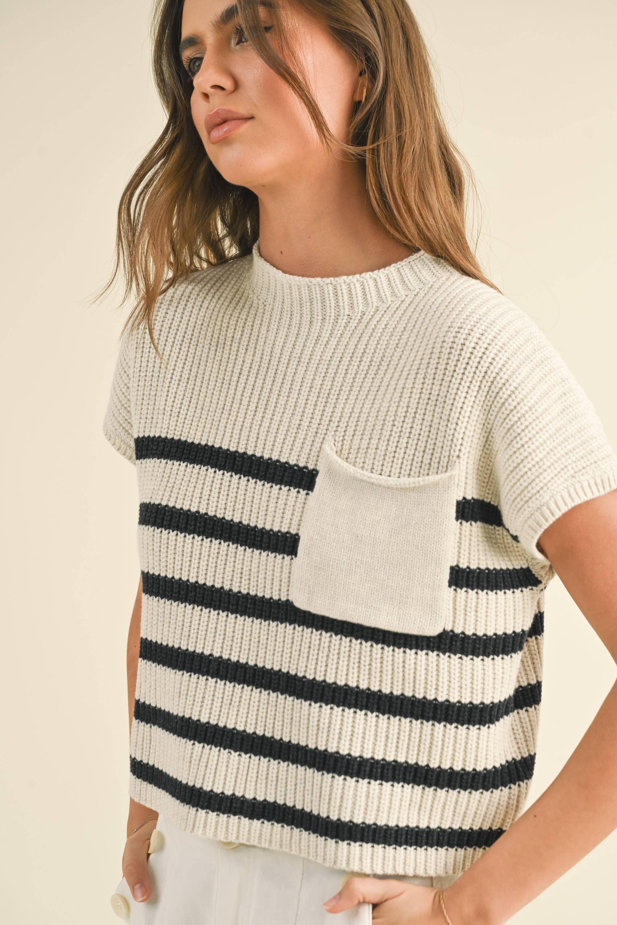 Selena Striped Black and White S/S Sweater