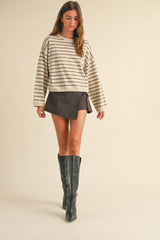 Sia Striped Soft Knit Sweater B/W or Cream/Brown