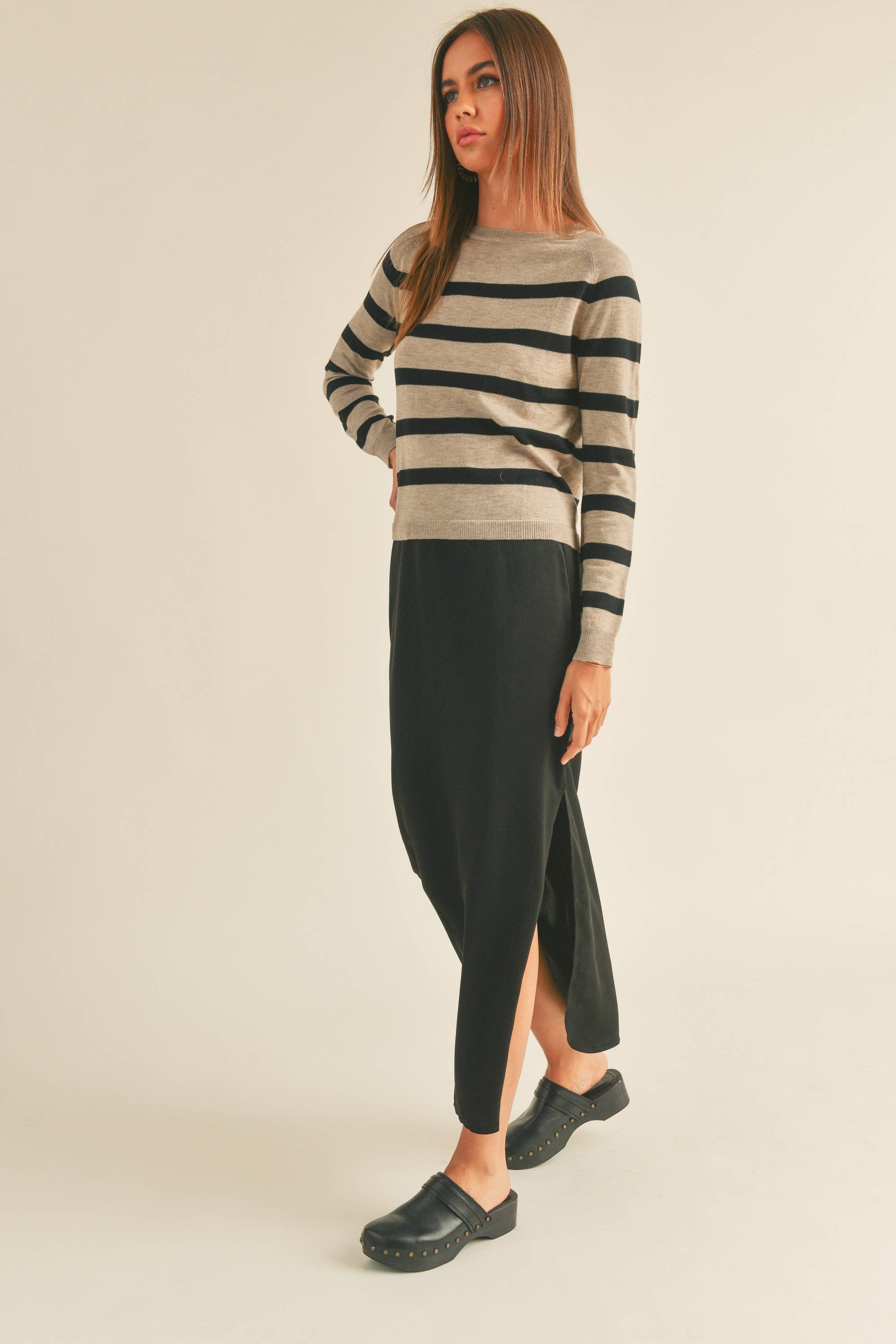 Heidi Striped Sweater Coffee/Black