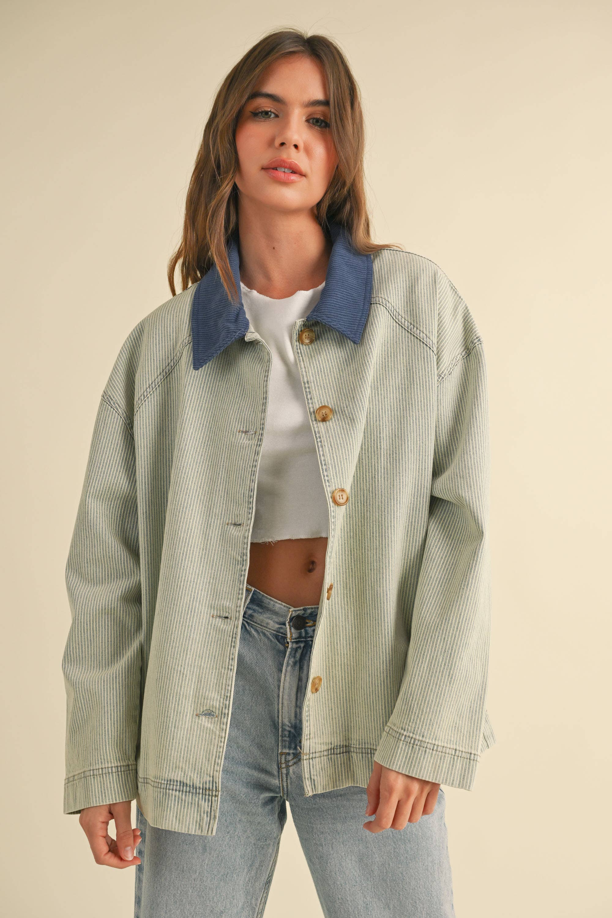 Barn Jacket in Blue with Cord Collar