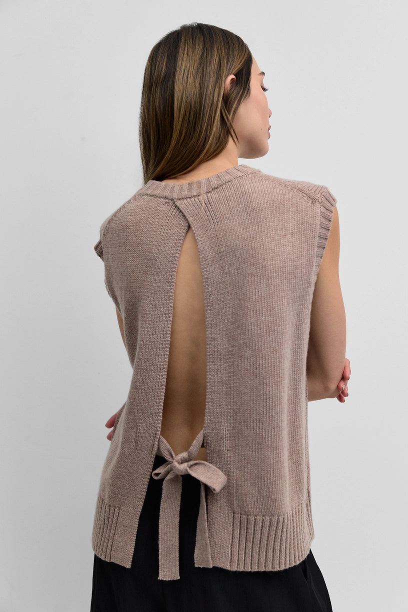 The Merritt Tie Back Knit Vest  in Heather Brown