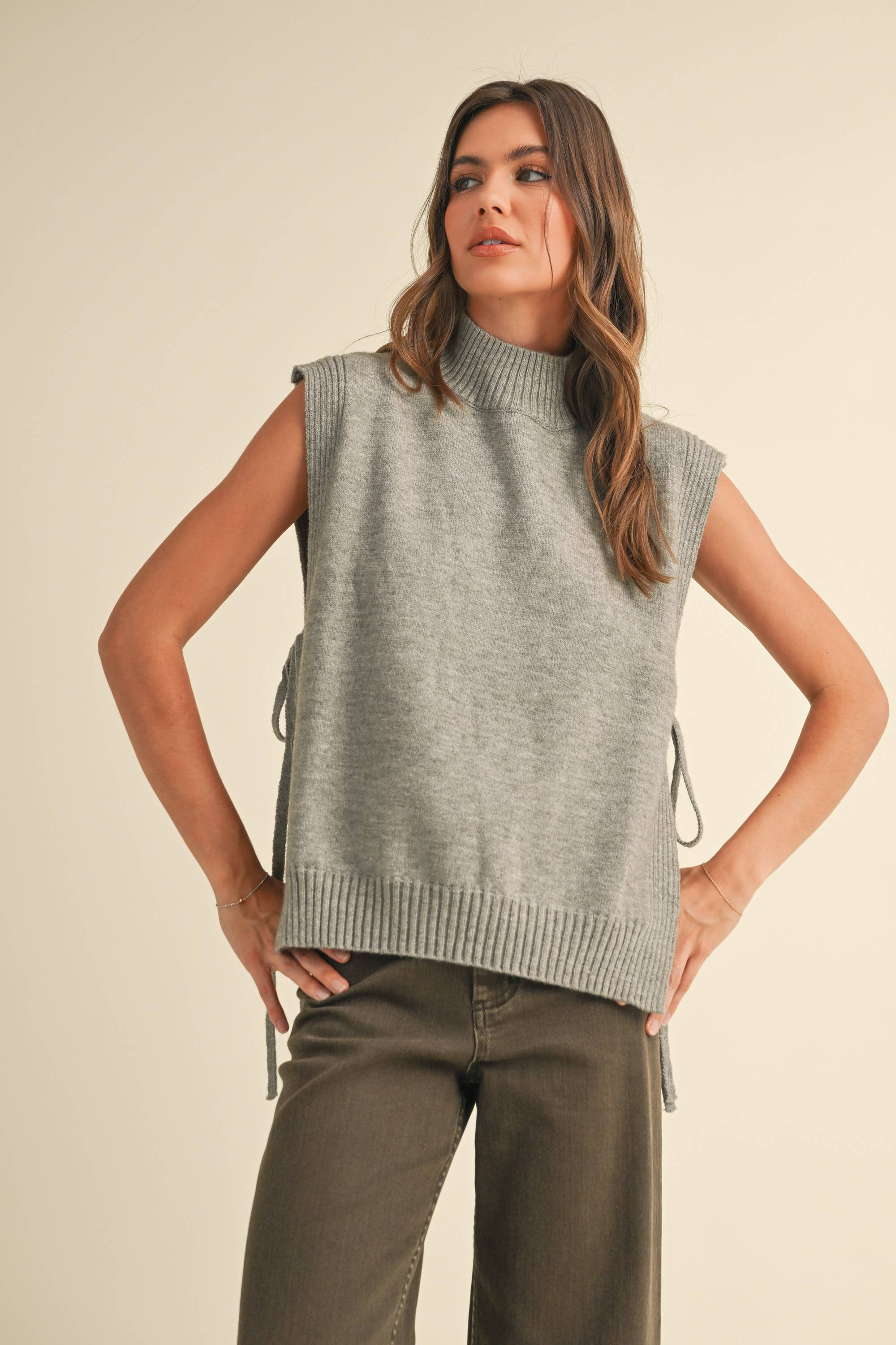 Tied Up Sweater Vest In Gray