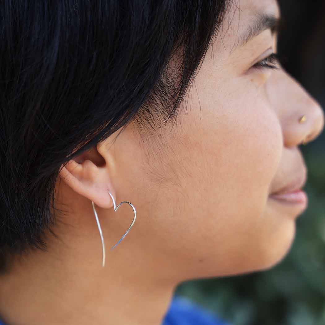 Sterling Silver Wire Heart Hoop Earrings