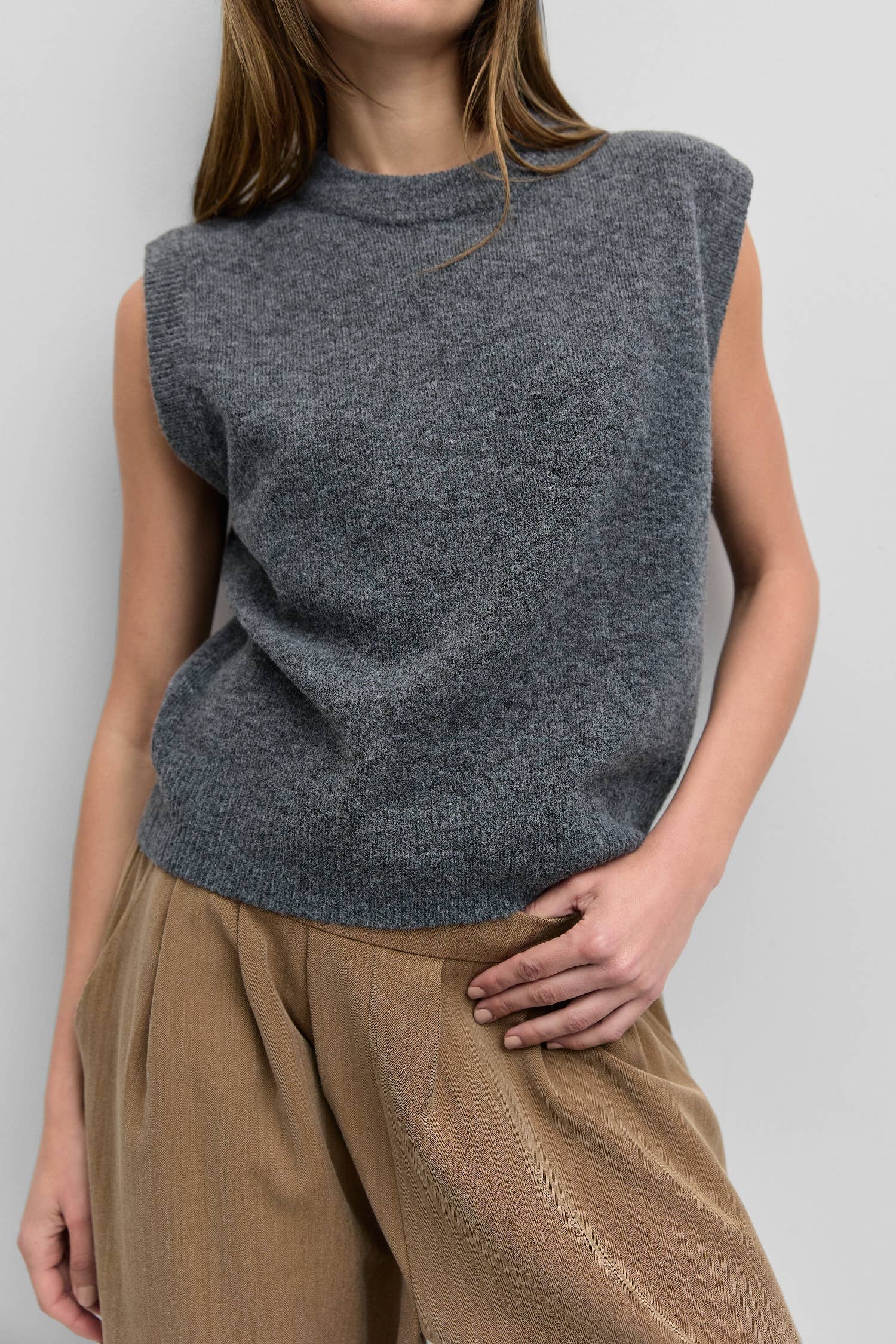 The Liza Relaxed Knitted Vest in Sand