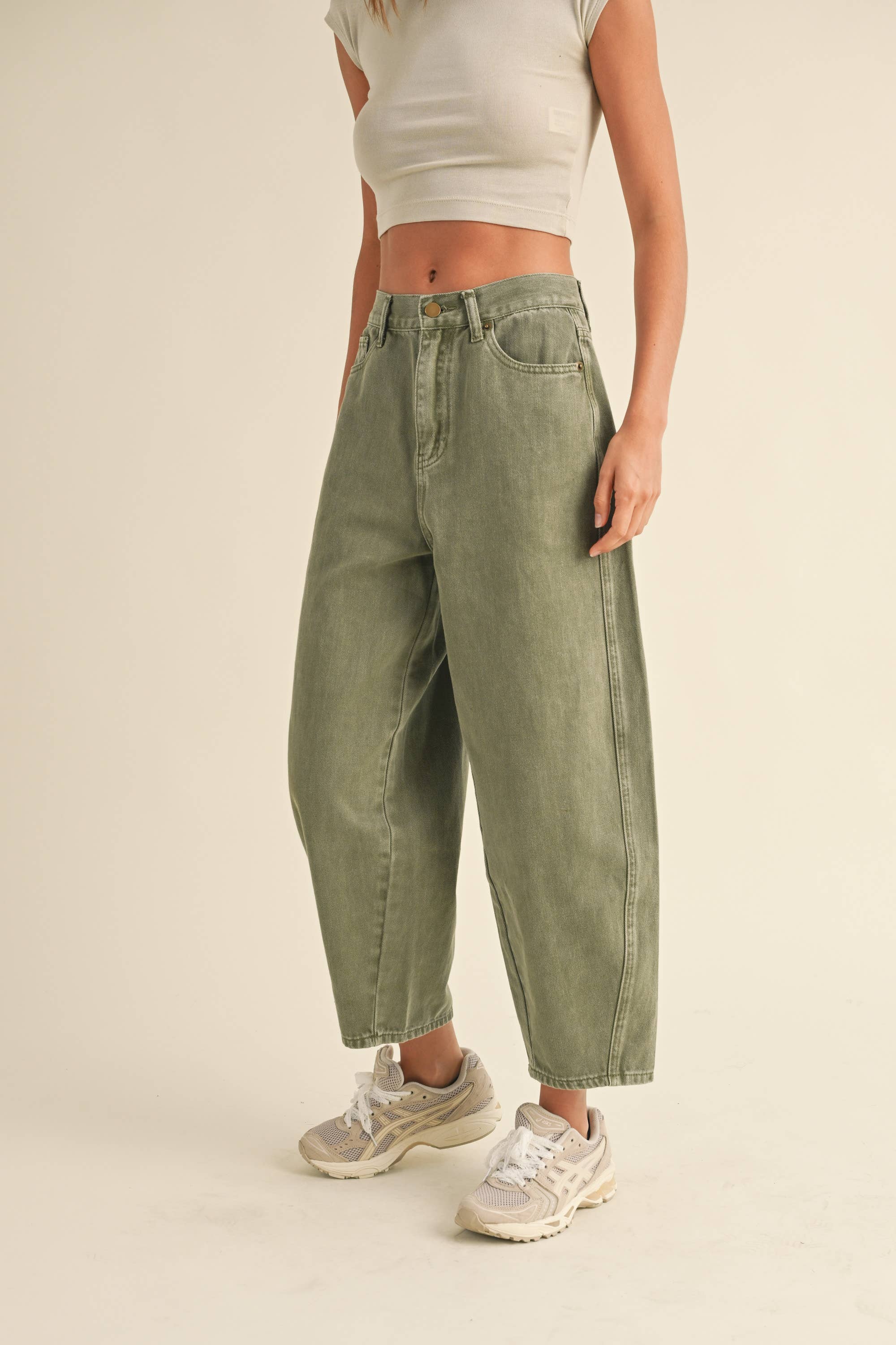 Olive Washed Barrel Jeans