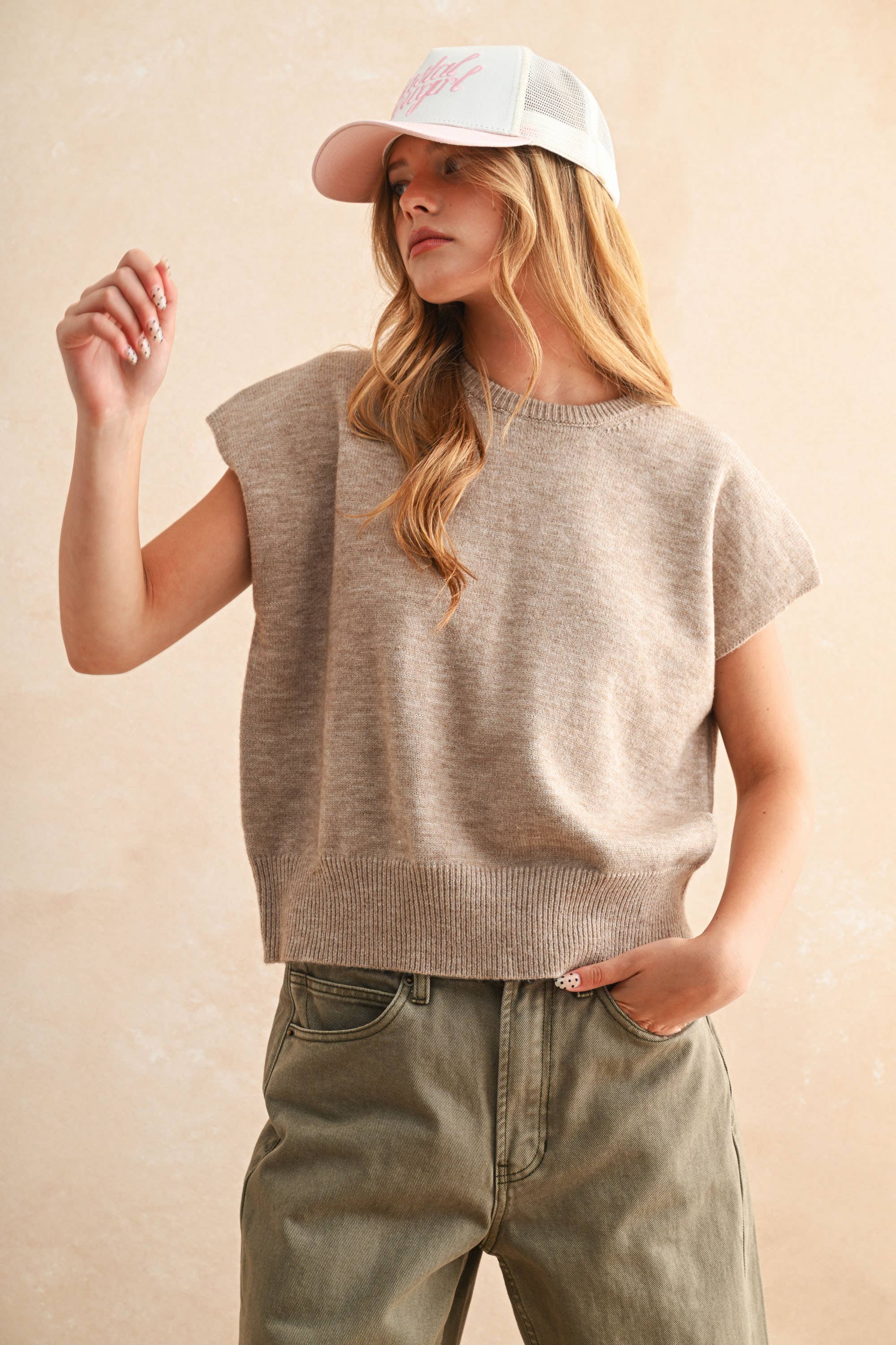 Sally Short Sleeve Loose Fit Sweater in Mocha