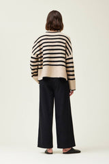 Sigi Wide Rib Hem Sweater in Oat/Black