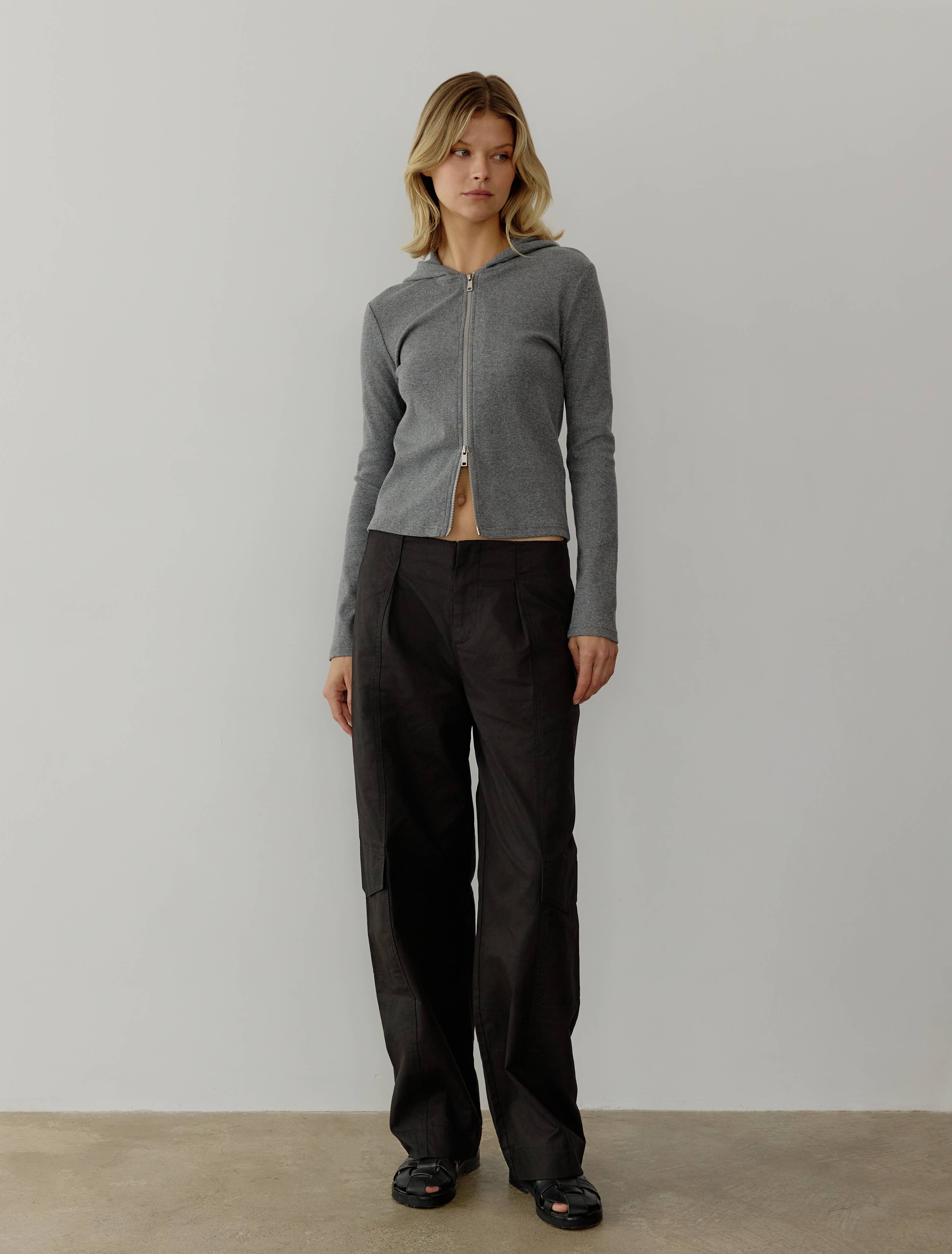 The Lex Sweater Ribbed Zip-Up Sweater in Grey or Black