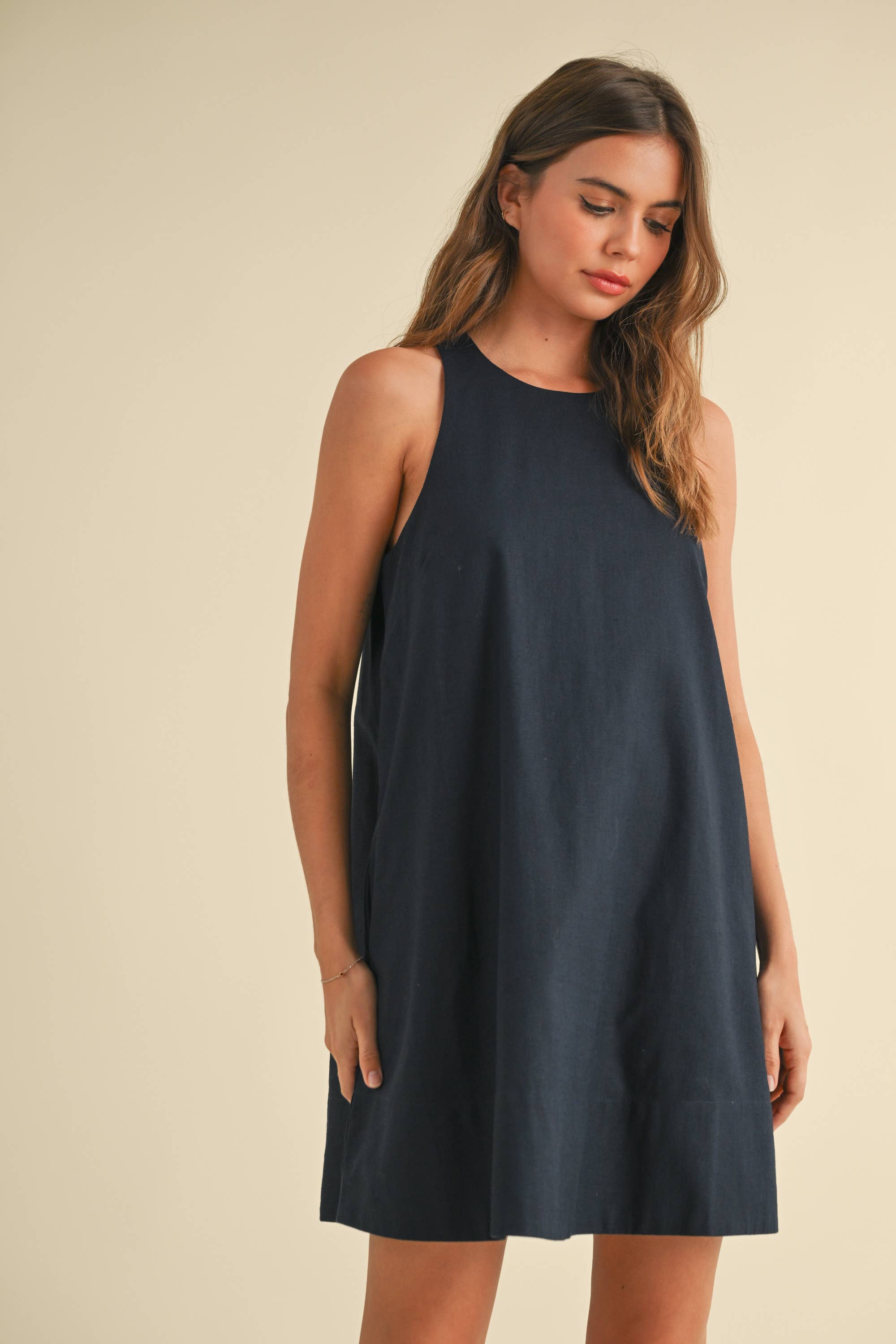 Navy A Line Dress with Pockets