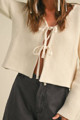 Nell Front Tie Cardigan in Cream