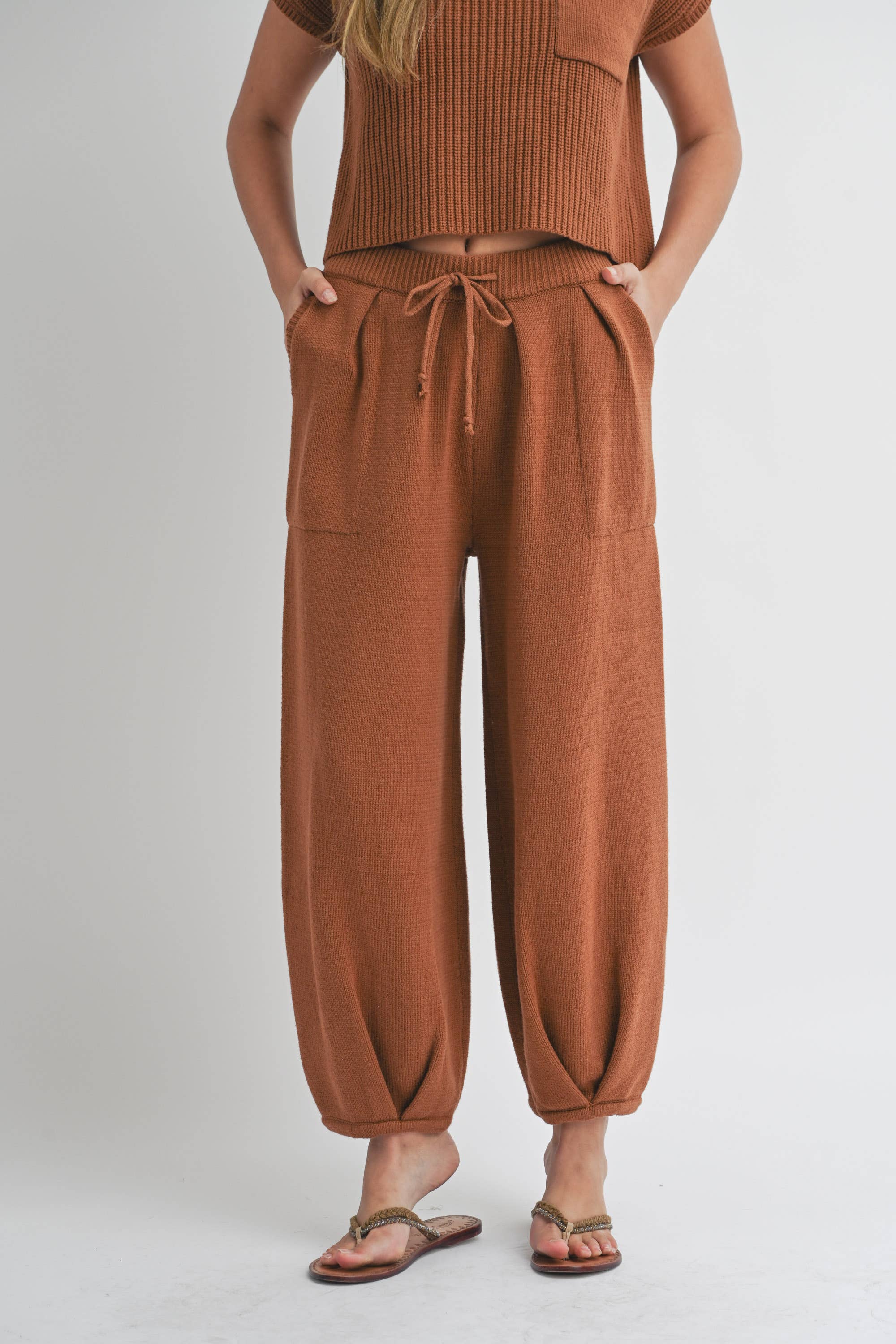 Knit Bottom Sweater Pants in Stone or Toffee