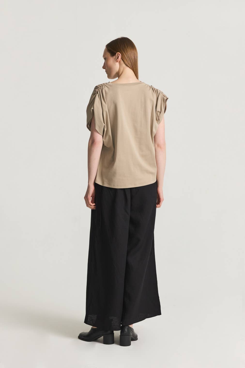 The Eileen Pleated Shoulder Top in Black or Taupe