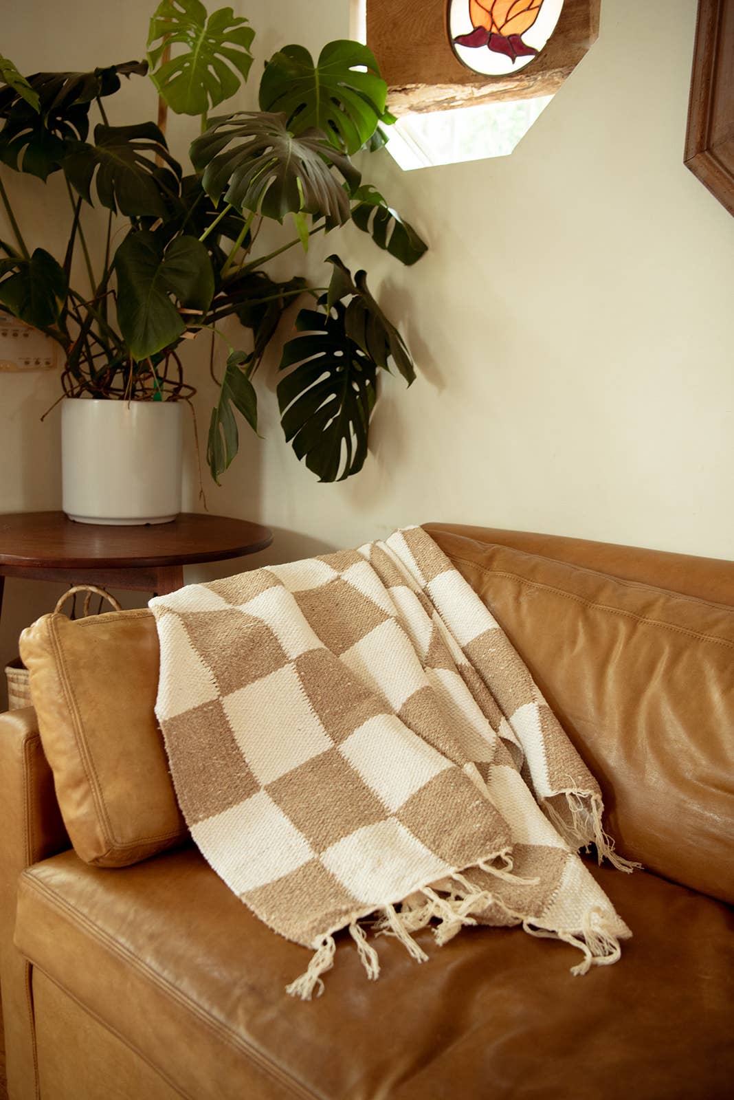 Tan & Cream - Heavyweight Checker Throw Blanket