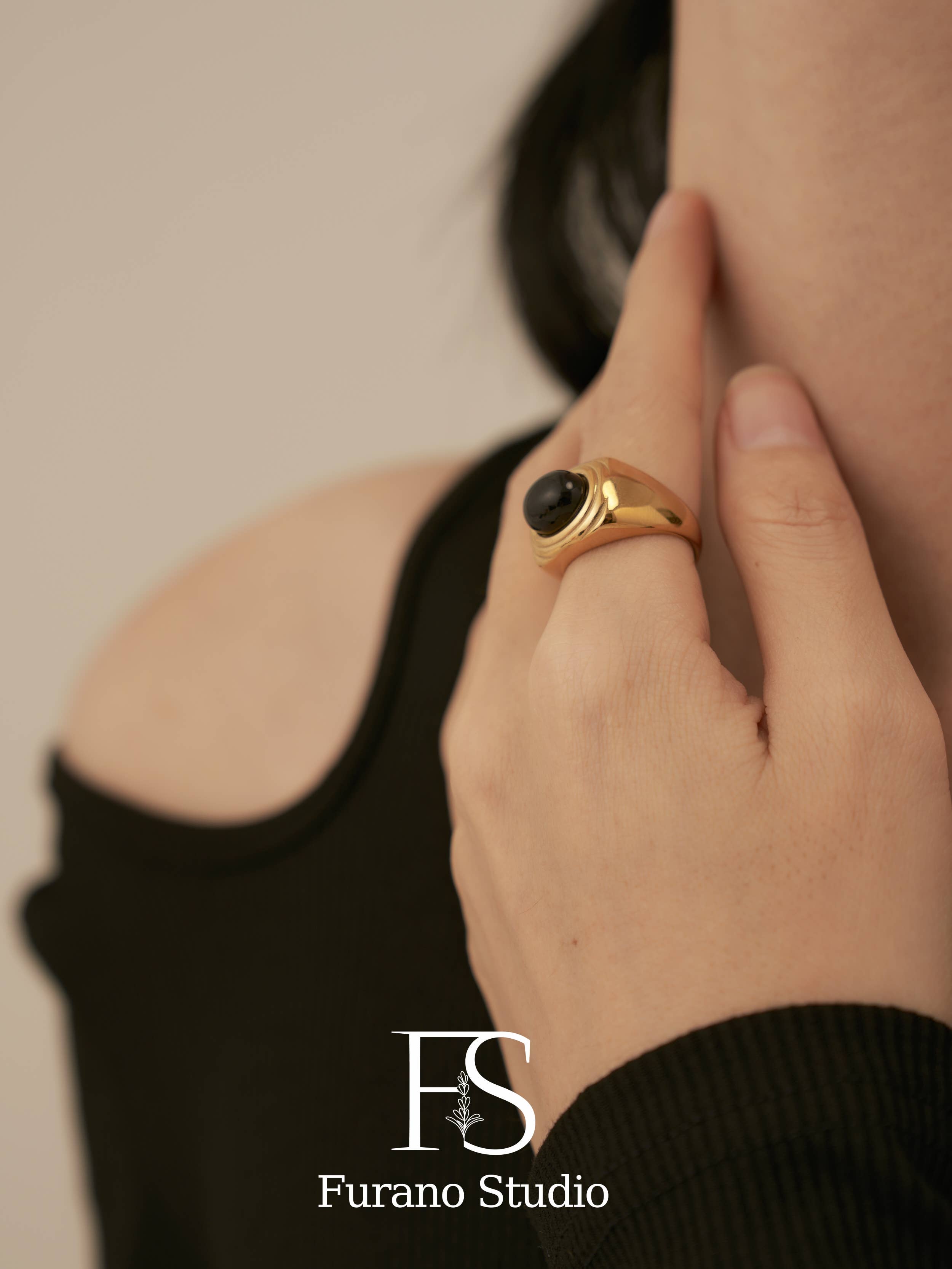 18k Gold Plated Black Onyx Square Signet Ring