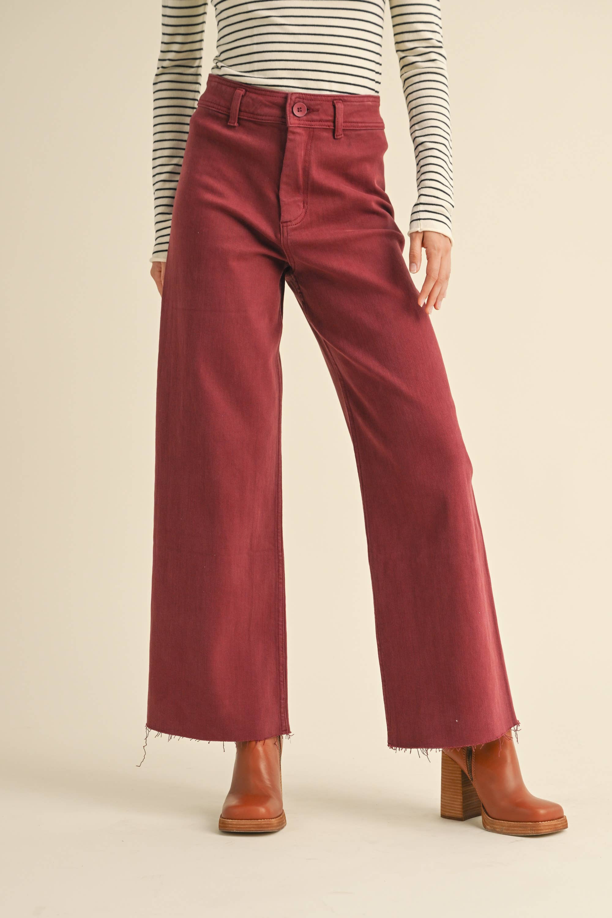 Maroon Straight Wide Leg Denim