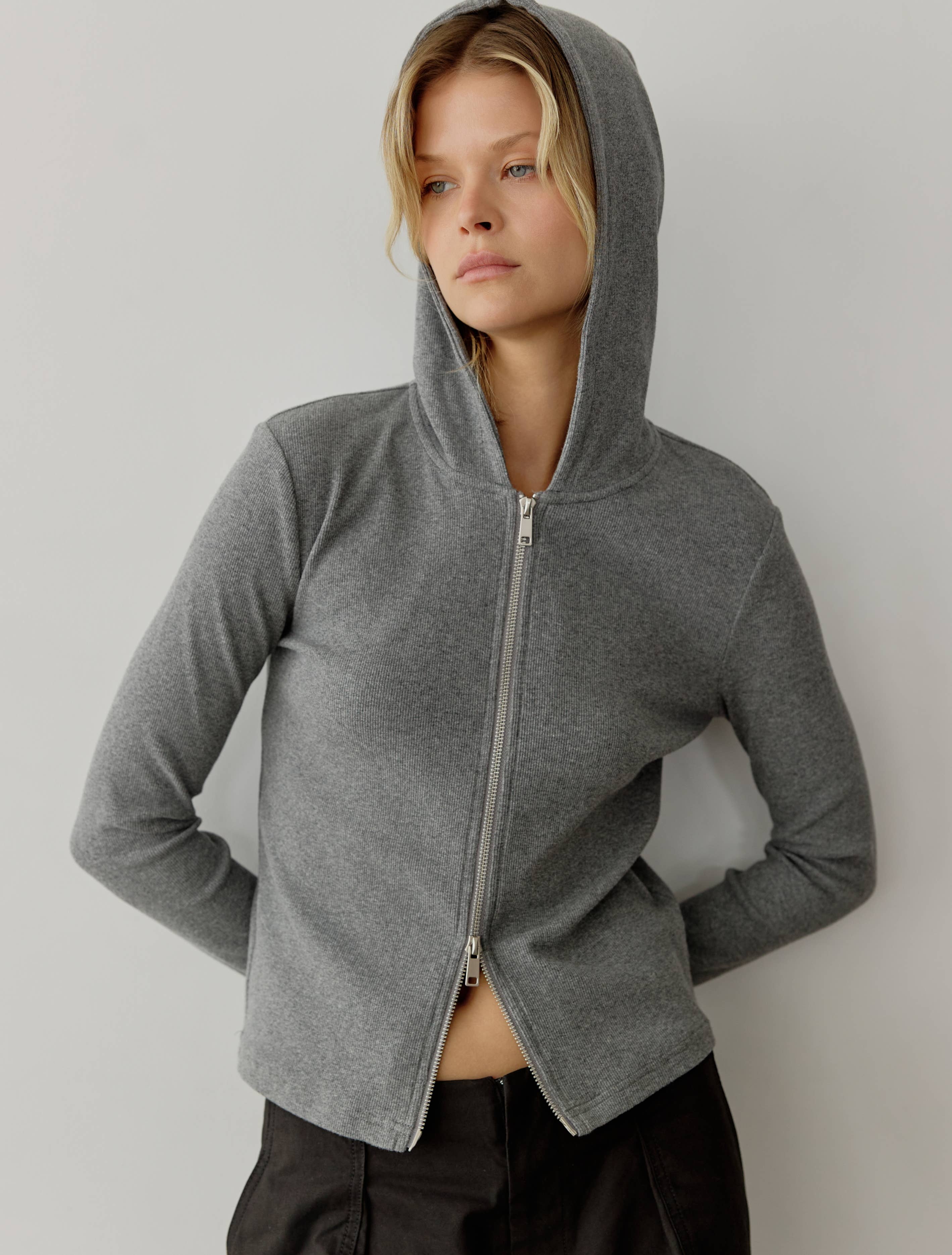 The Lex Sweater Ribbed Zip-Up Sweater in Grey or Black