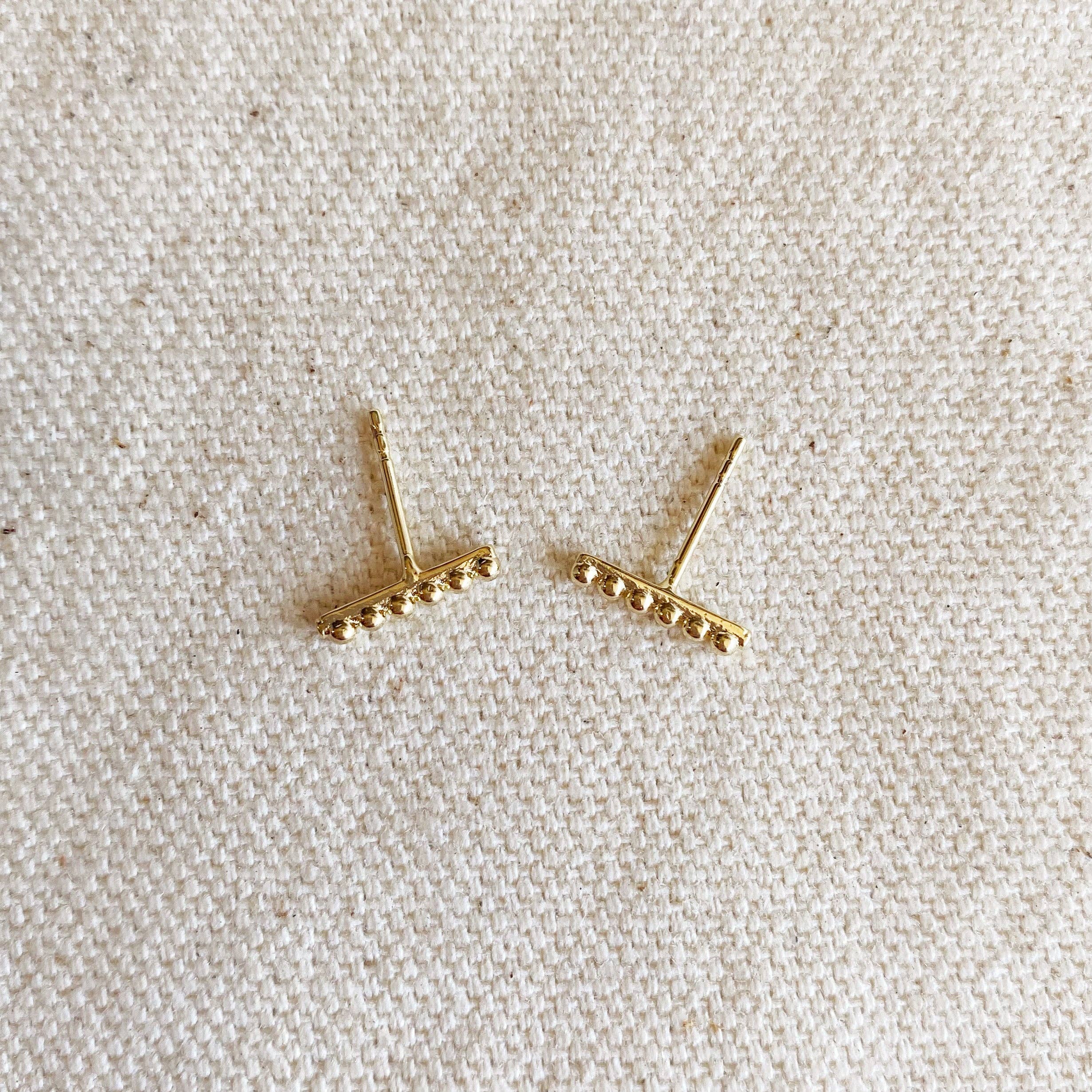 18k Gold Filled Beaded Bar Studs