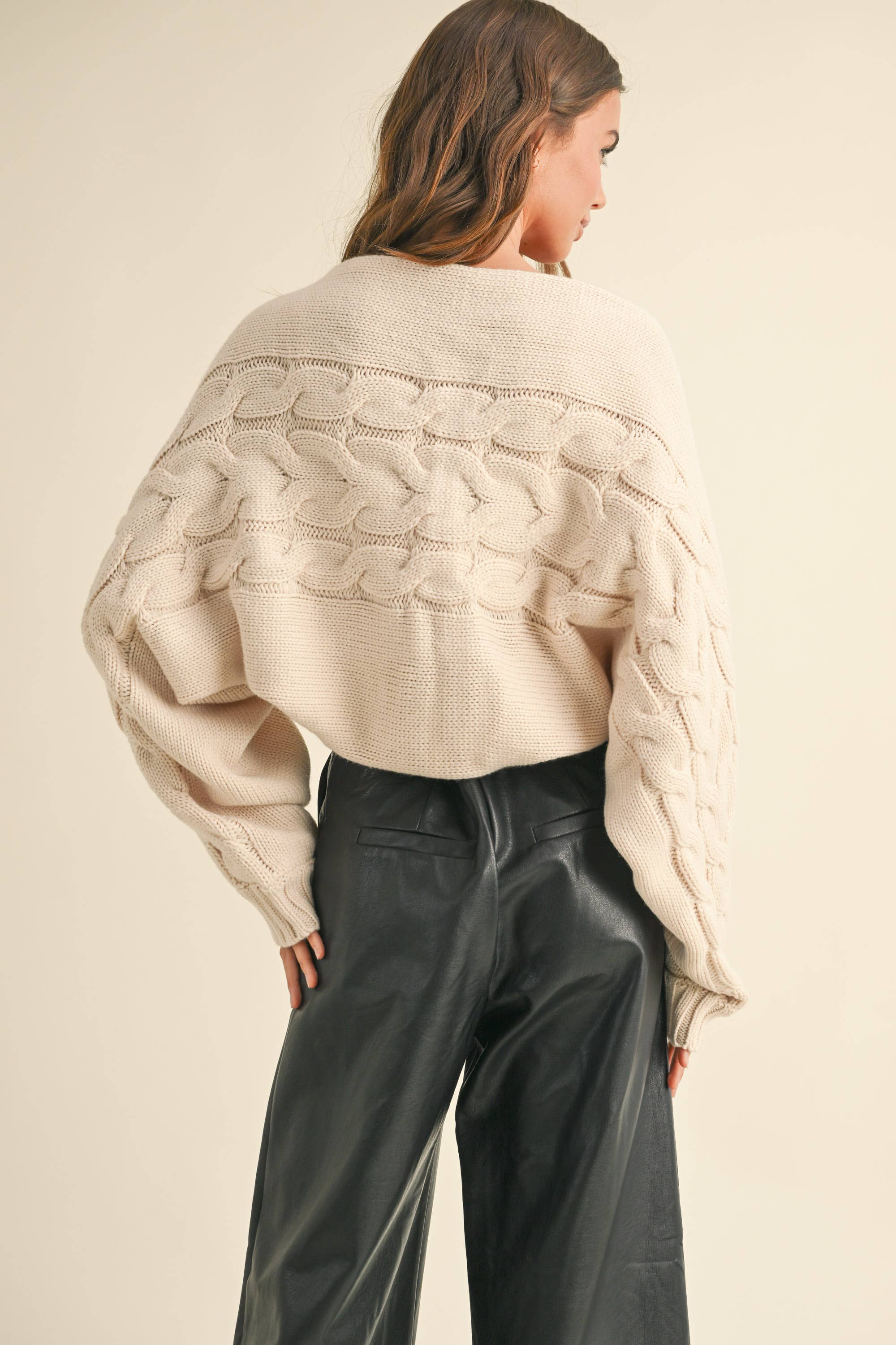 Calle Cable Knitted Cardigan in Beige