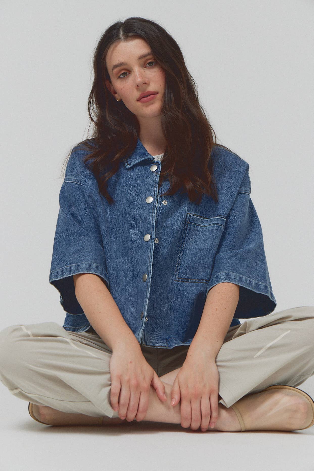 Oona Oversized Denim S/S Buttondown Top