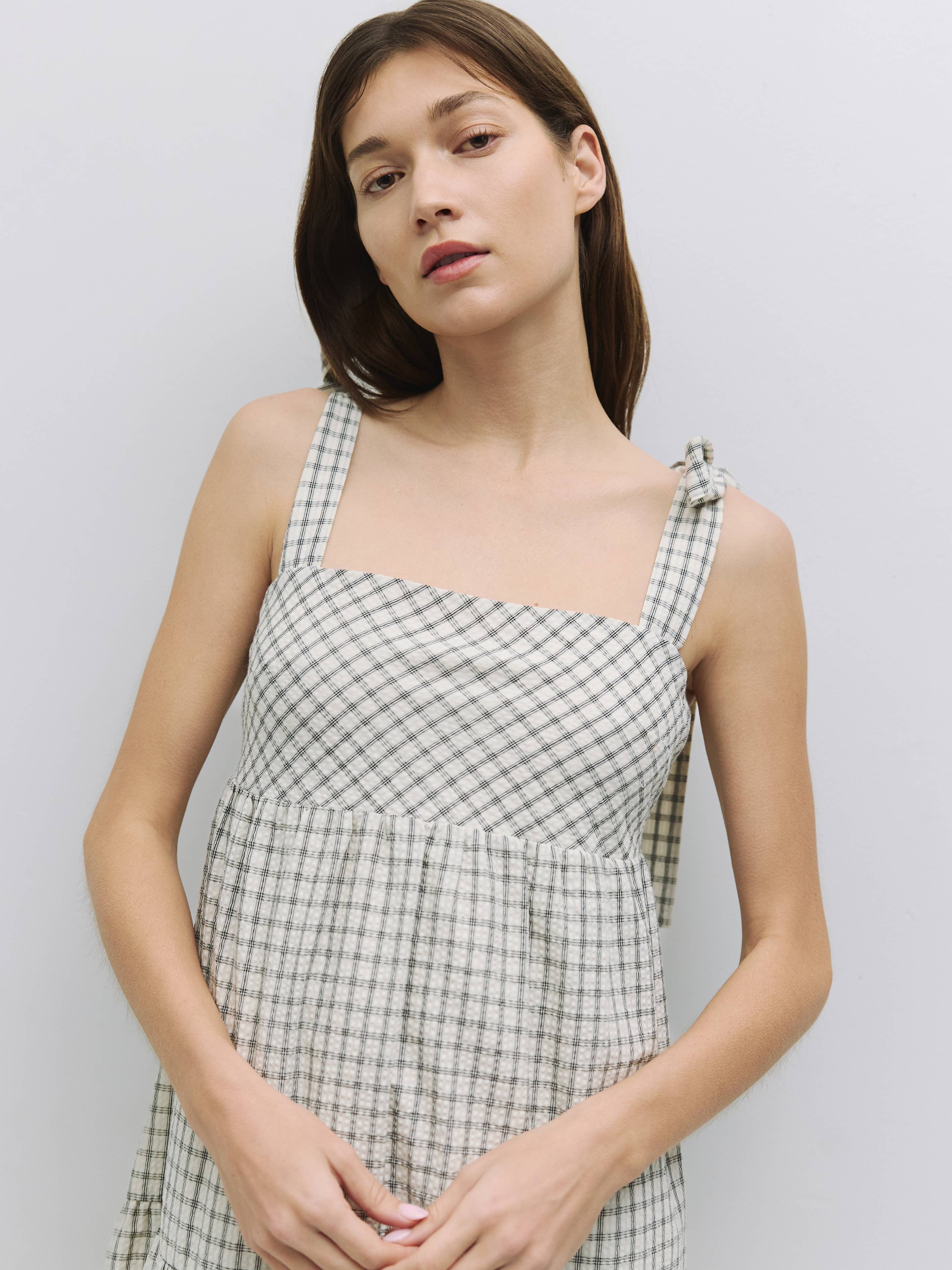 The Eugenia Gingham Babydoll Maxi Dress in White or Navy