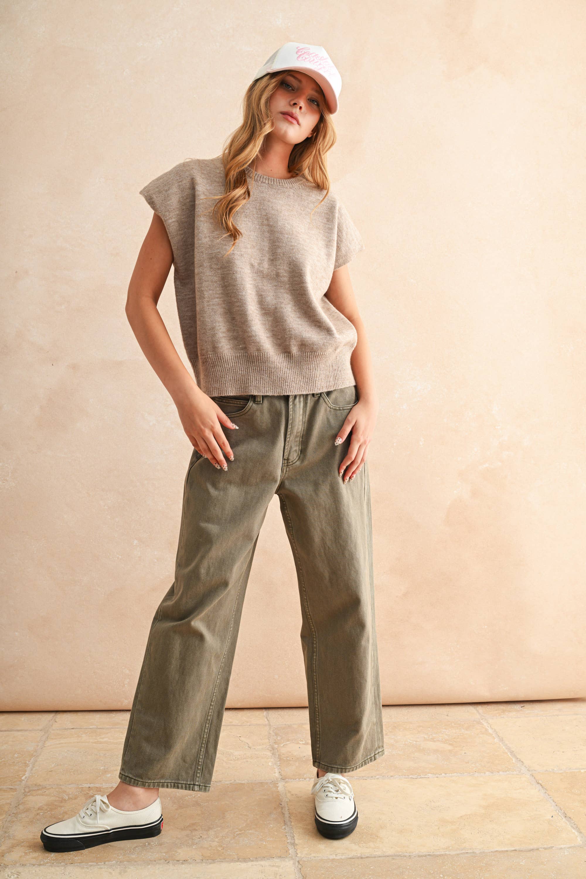Sally Short Sleeve Loose Fit Sweater in Mocha