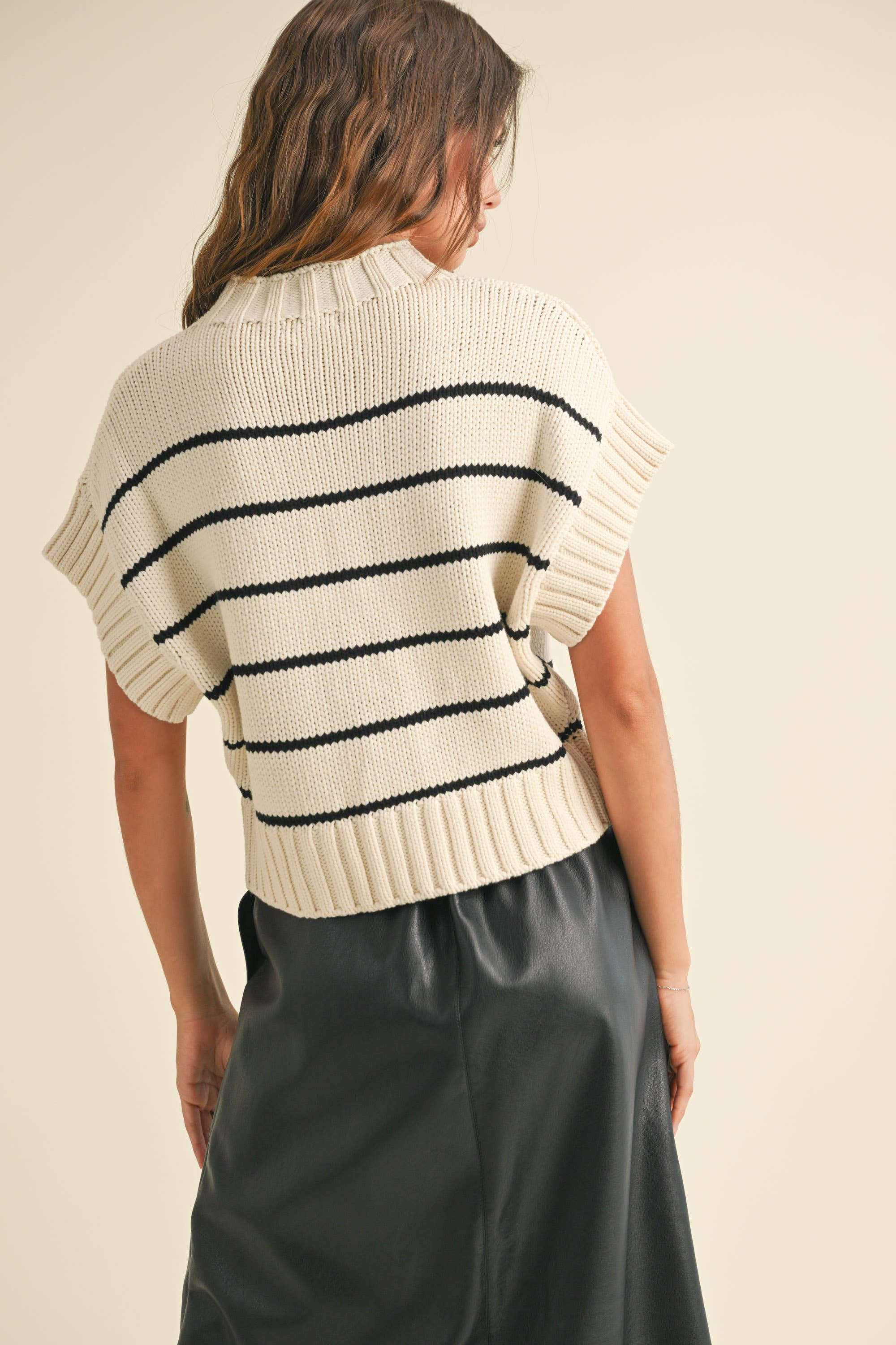 Cali Striped Dolman S/S Sweater in Black or Cream