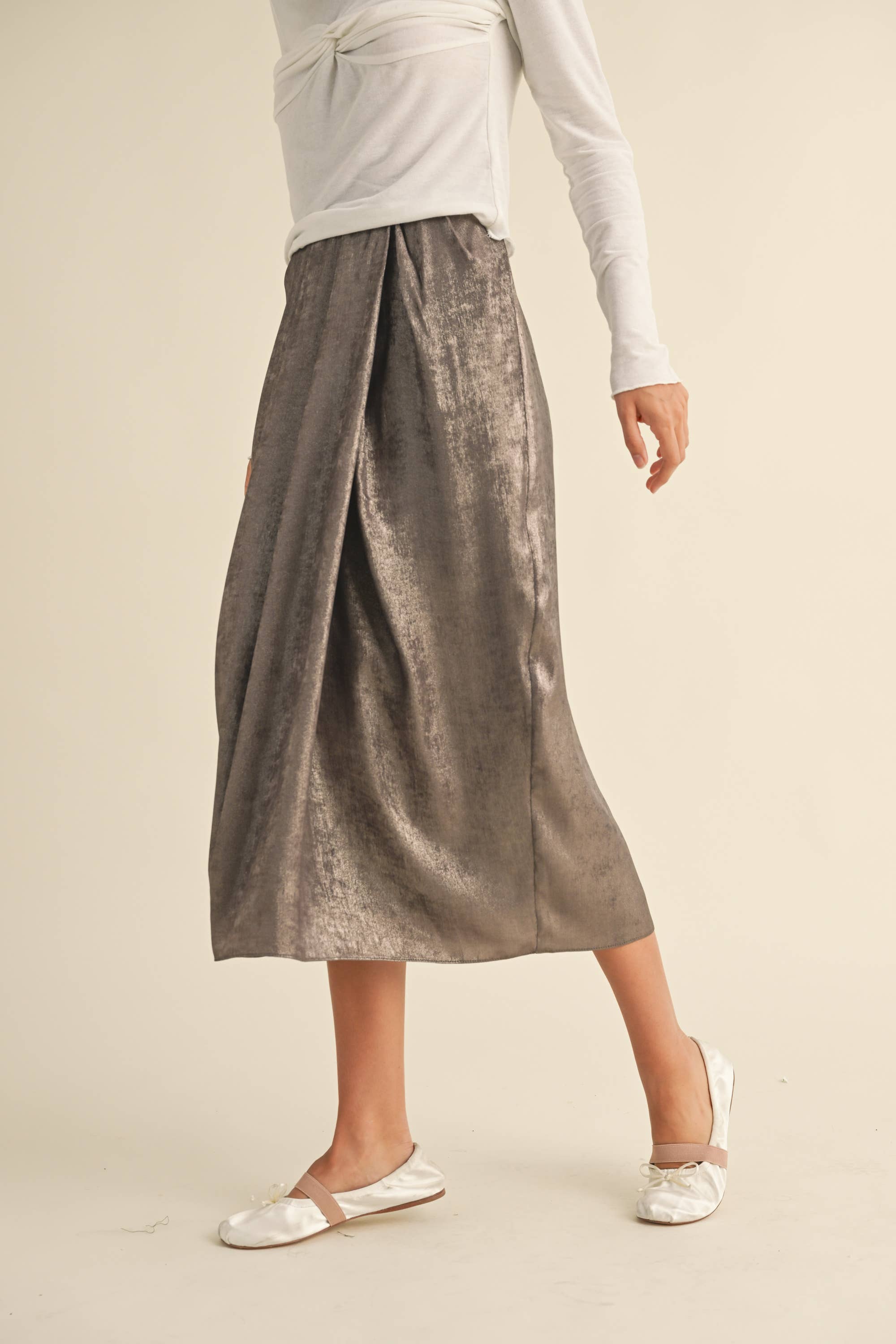 Mia Metallic Pleated Skirt in Bronze