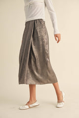 Mia Metallic Pleated Skirt in Bronze