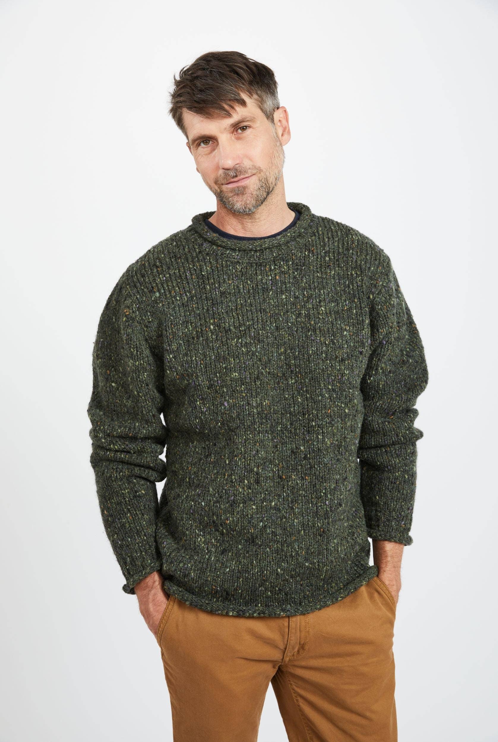 Raheen Tweed Roll Neck Mens Sweater - Green