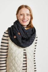 Kilmaine Aran Snood Scarf with Buttons -  Charcoal