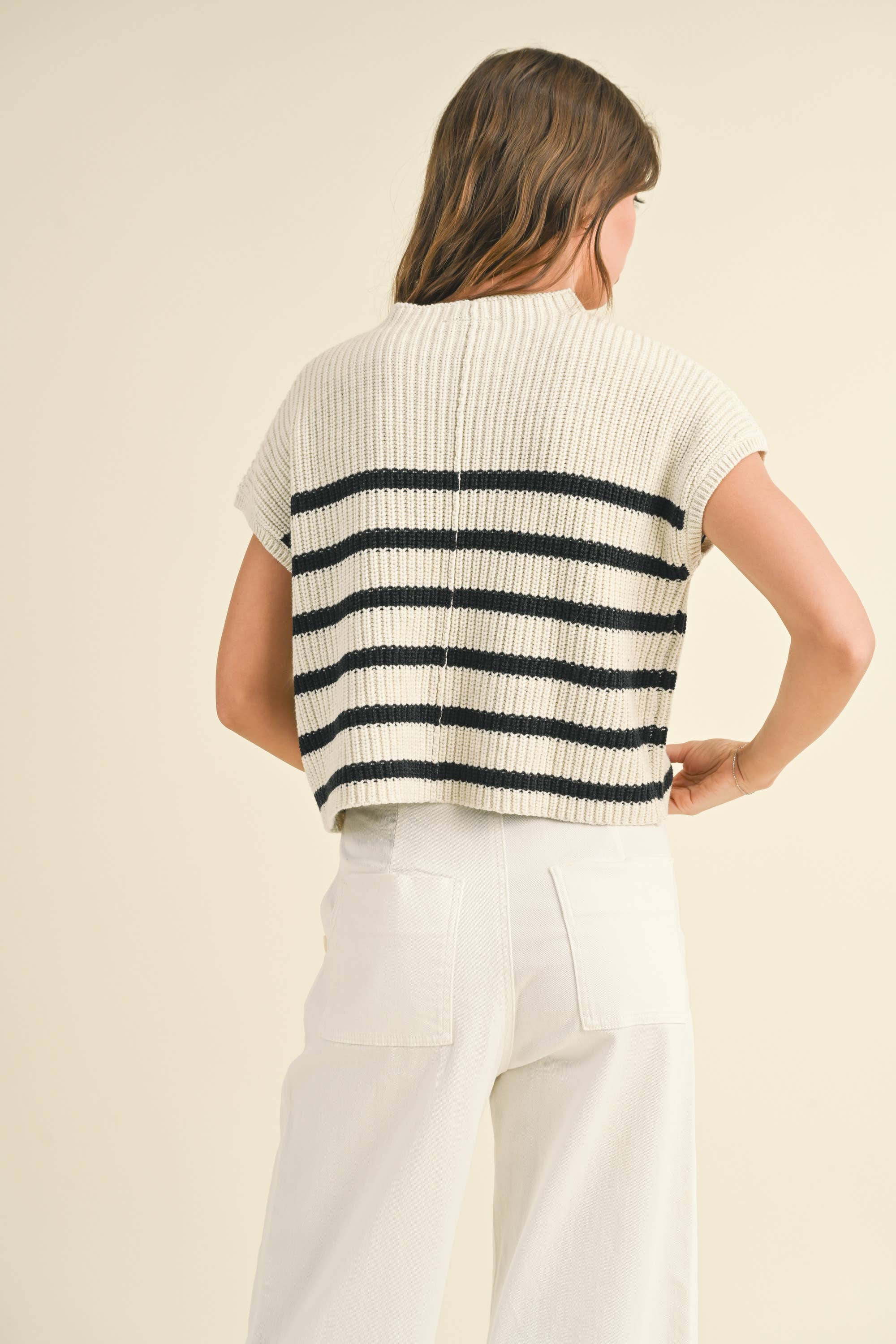 Selena Striped Black and White S/S Sweater