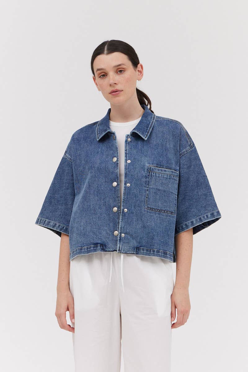 Oona Oversized Denim S/S Buttondown Top