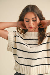 Cali Striped Dolman S/S Sweater in Black or Cream