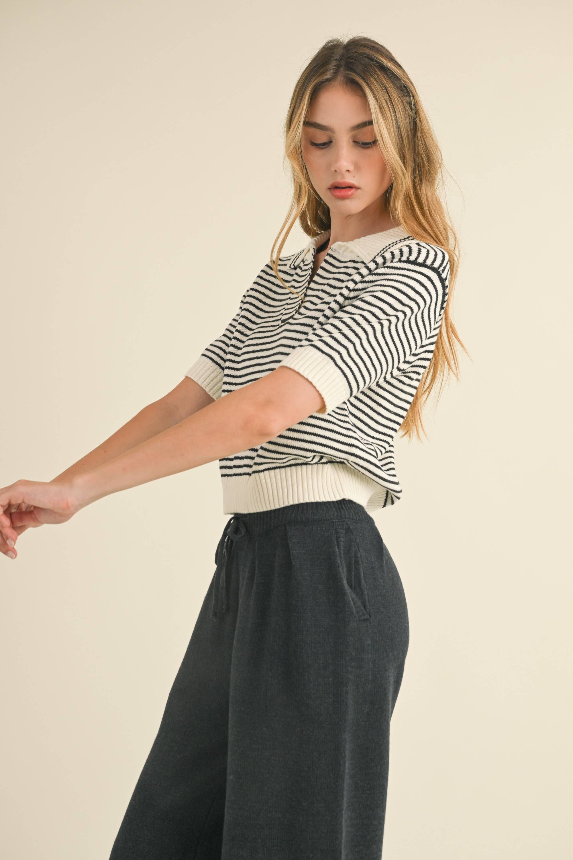 Melinda Striped Collar Knit Top