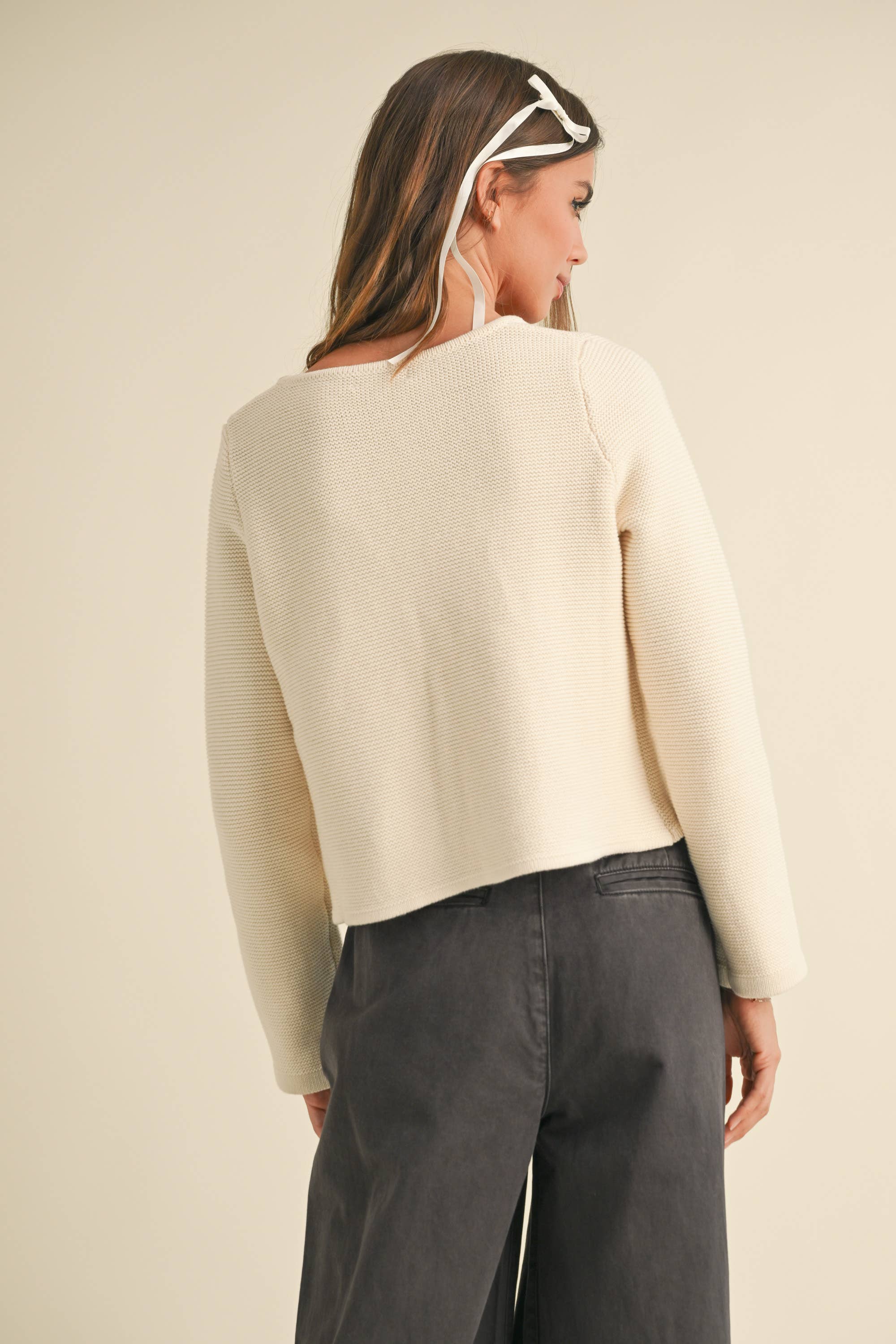 Nell Front Tie Cardigan in Cream