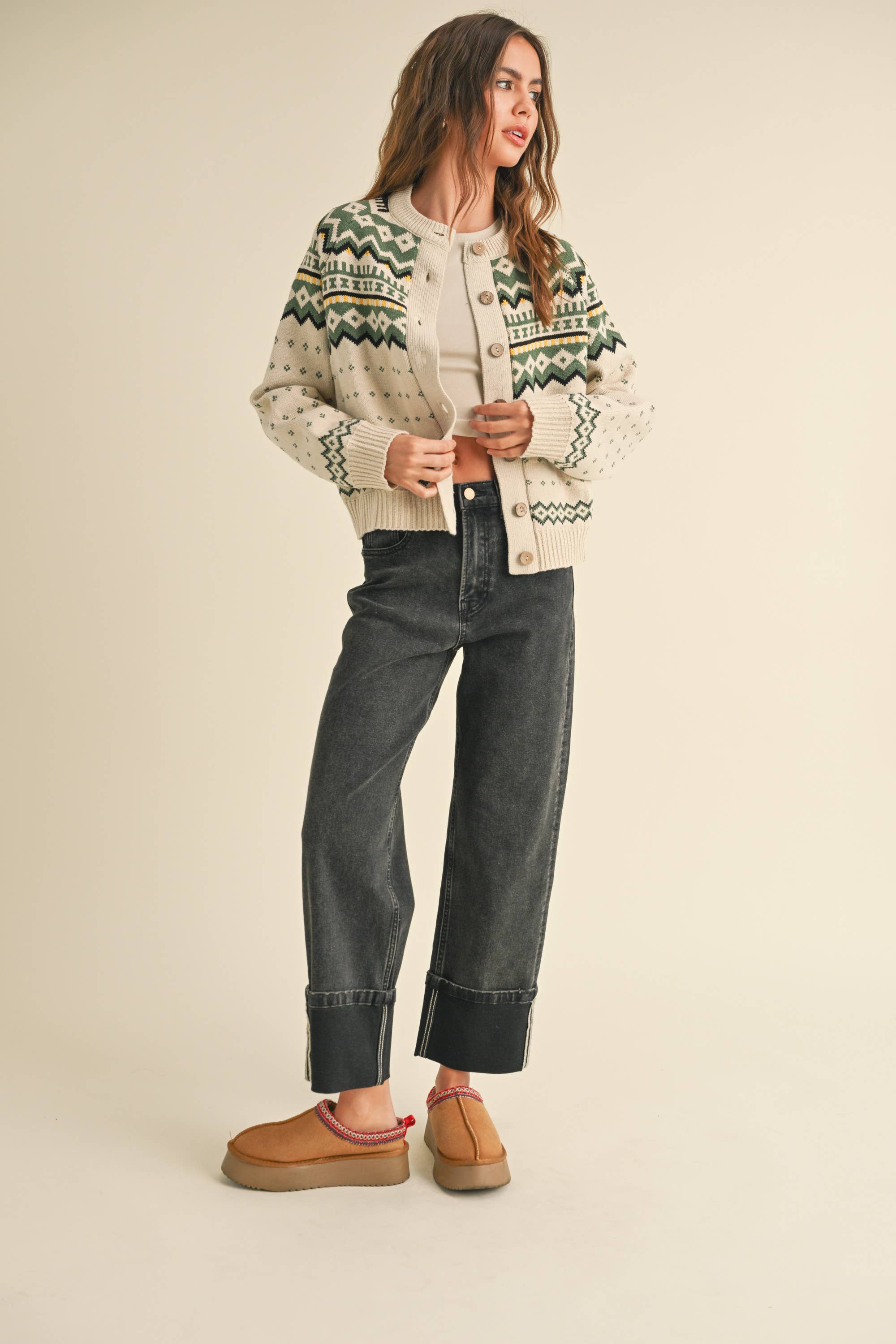 Molly Multi Pattern Button Front Cardigan Sweater