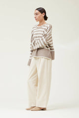 Sigi Wide Rib Hem Sweater in Grey/Ivory