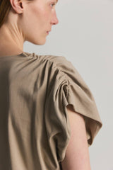 The Eileen Pleated Shoulder Top in Black or Taupe