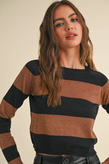 Striped Lurex Knit Cropped Sweater